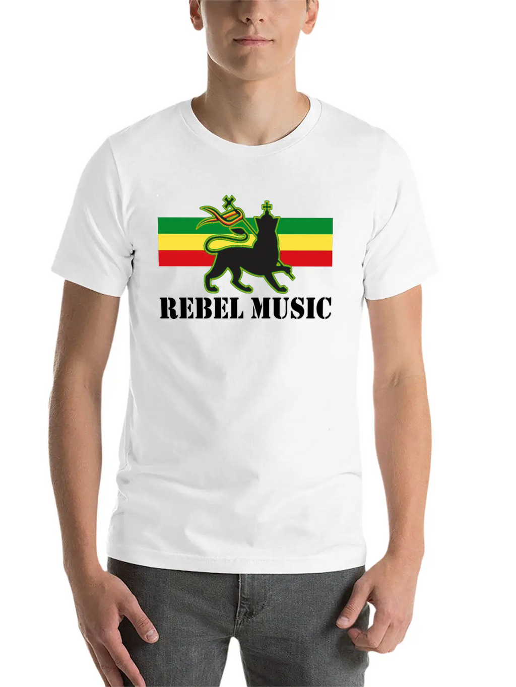 Reggae - Rebel Music W/ The Lion Of Judah - Rasta Unisex Short Sleeve Soft Cotton T-Shirt – Casual Everyday Wear