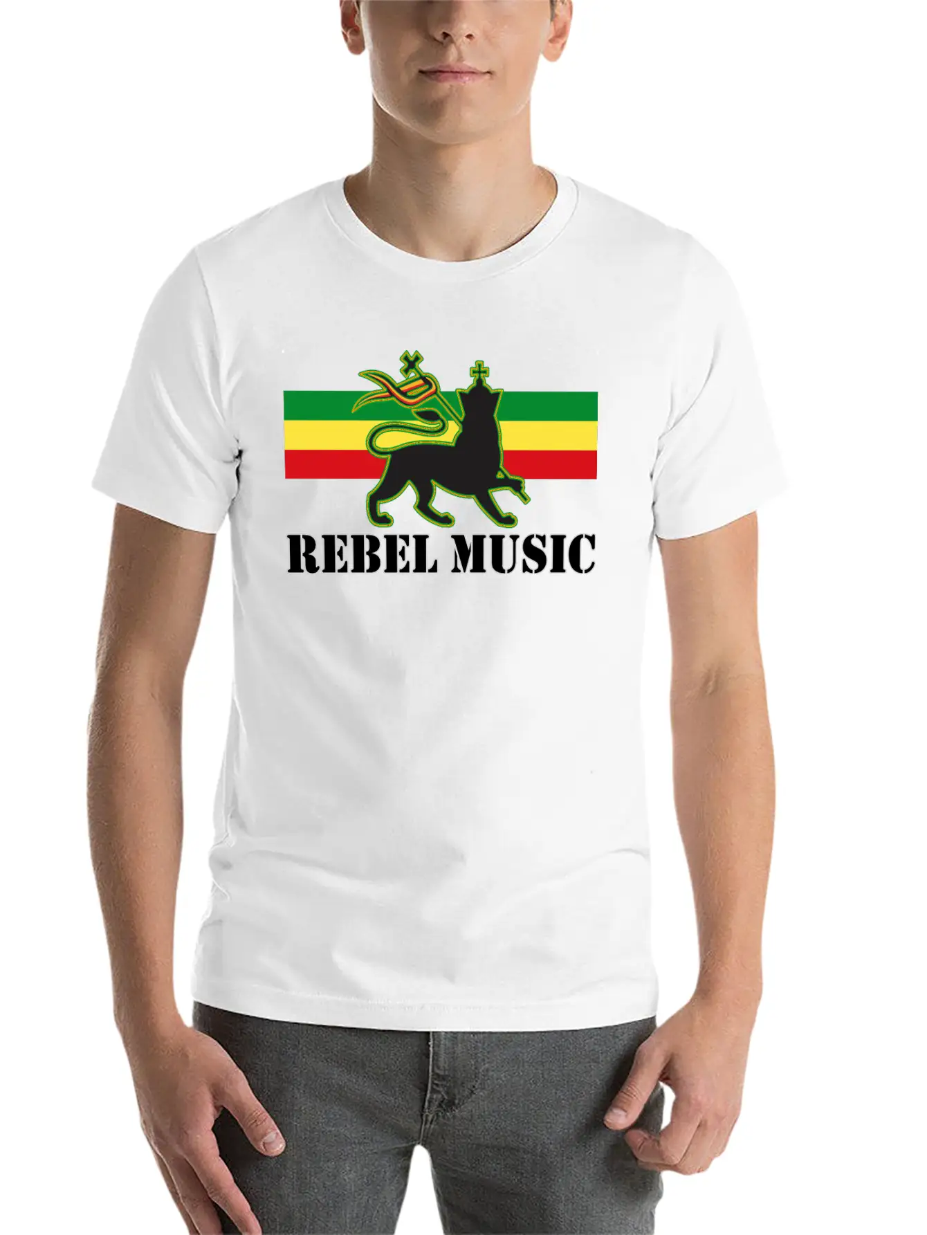 Reggae - Rebel Music W/ The Lion Of Judah - Rasta Unisex Short Sleeve Soft Cotton T-Shirt – Casual Everyday Wear