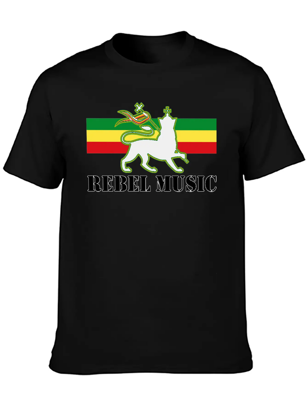 Reggae - Rebel Music W/ The Lion Of Judah - Rasta Unisex Short Sleeve Soft Cotton T-Shirt – Casual Everyday Wear