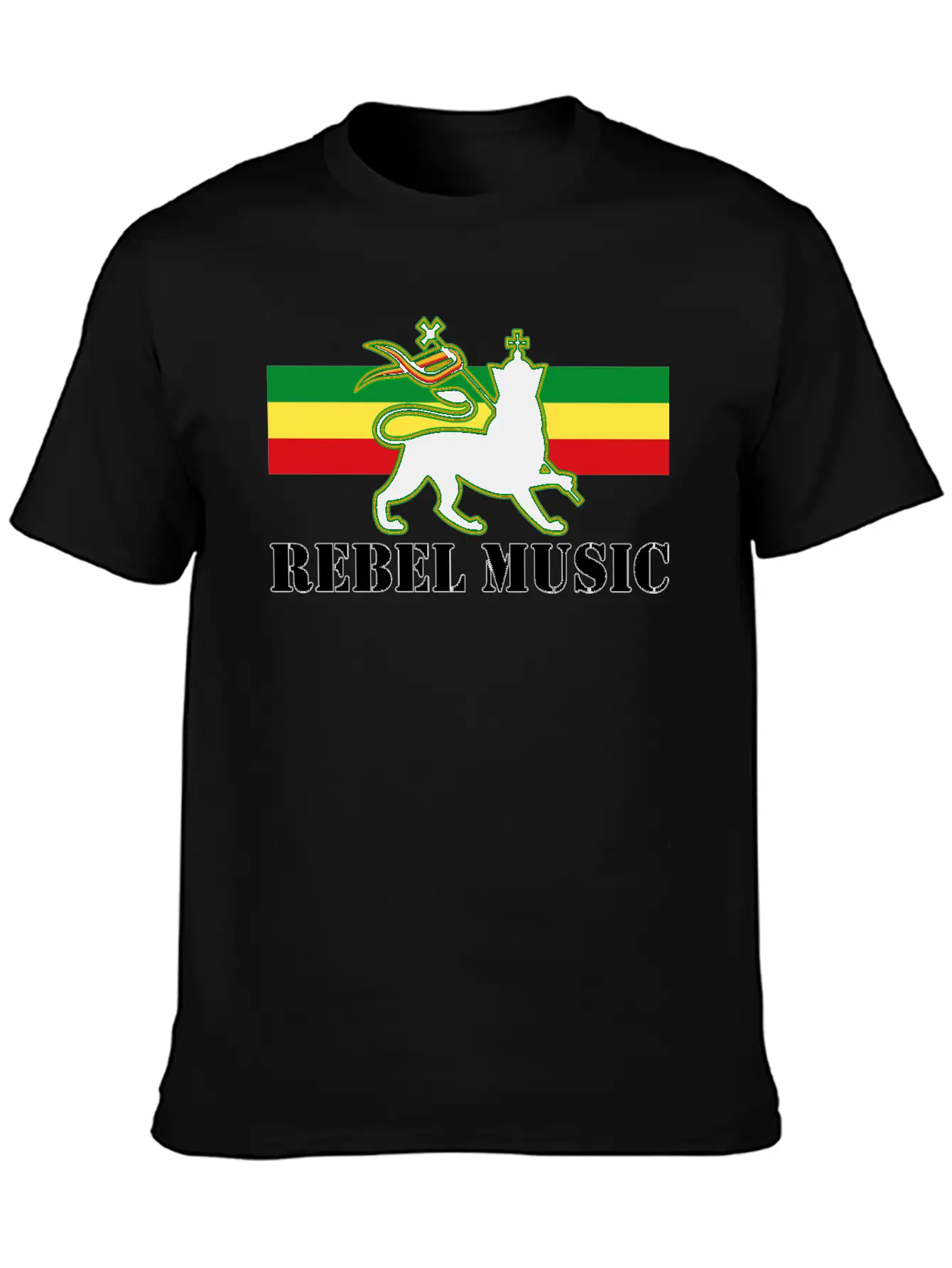 Reggae - Rebel Music W/ The Lion Of Judah - Rasta Unisex Short Sleeve Soft Cotton T-Shirt – Casual Everyday Wear