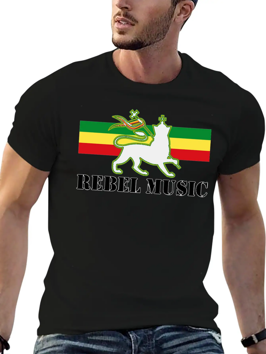 Reggae - Rebel Music W/ The Lion Of Judah - Rasta Unisex Short Sleeve Soft Cotton T-Shirt – Casual Everyday Wear