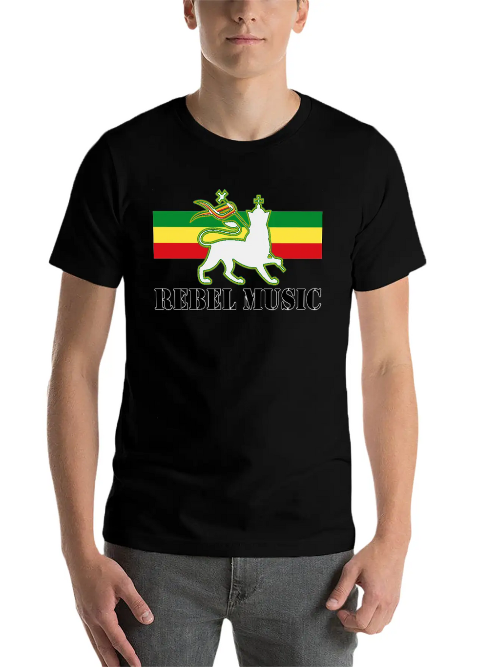 Reggae - Rebel Music W/ The Lion Of Judah - Rasta Unisex Short Sleeve Soft Cotton T-Shirt – Casual Everyday Wear