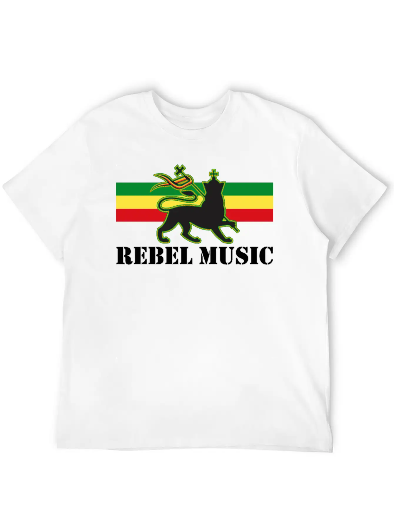 Reggae - Rebel Music W/ The Lion Of Judah - Rasta Unisex Short Sleeve Soft Cotton T-Shirt – Casual Everyday Wear