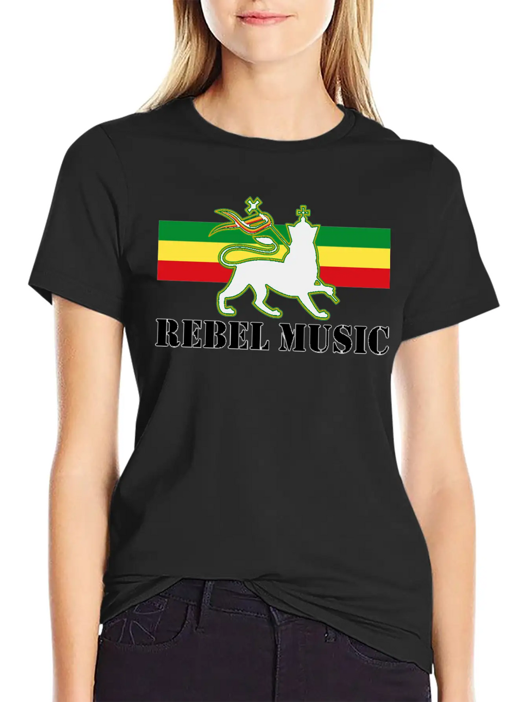 Reggae - Rebel Music W/ The Lion Of Judah - Rasta Unisex Short Sleeve Soft Cotton T-Shirt – Casual Everyday Wear