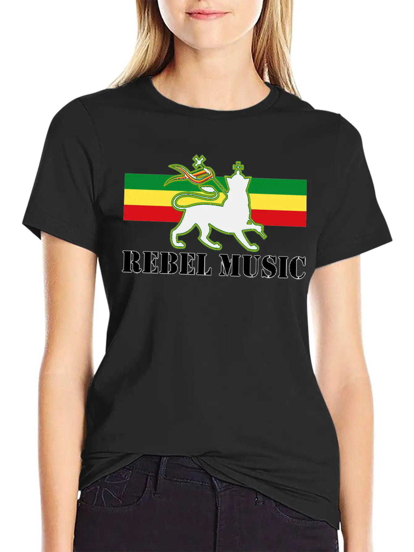 Reggae - Rebel Music W/ The Lion Of Judah - Rasta Unisex Short Sleeve Soft Cotton T-Shirt – Casual Everyday Wear