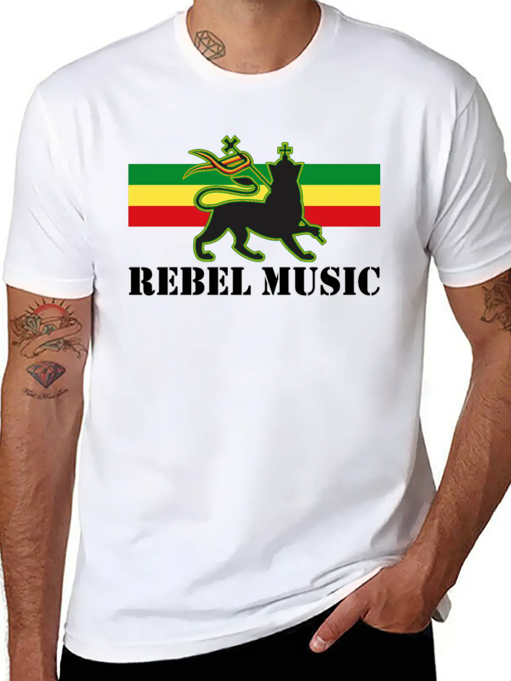 Reggae - Rebel Music W/ The Lion Of Judah - Rasta Unisex Short Sleeve Soft Cotton T-Shirt – Casual Everyday Wear