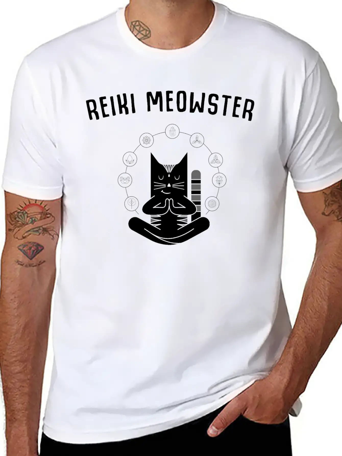 Reiki Master Cute Cat Lover Chakra Healing Casual Graphic T-Shirt – Simple And Comfortable Daily Wear