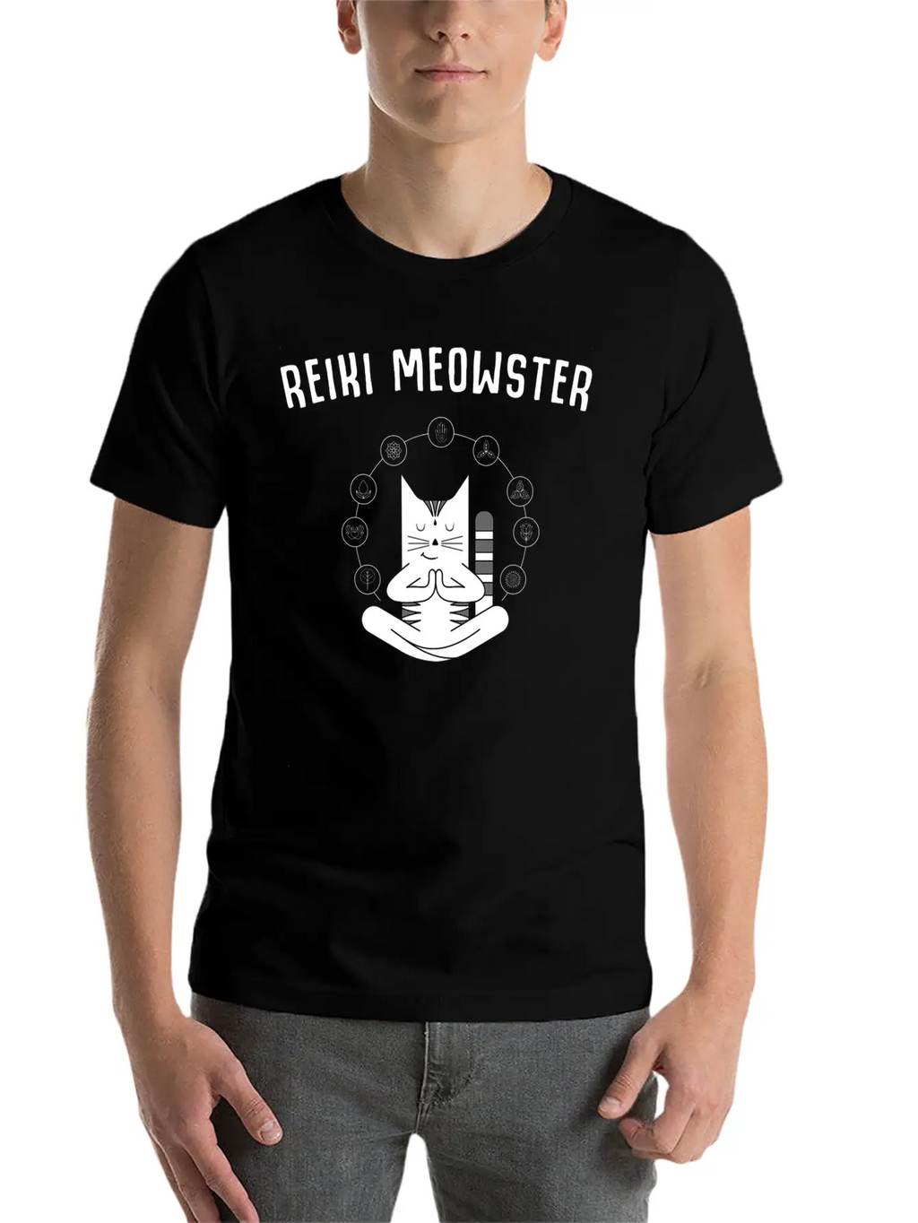 Reiki Master Cute Cat Lover Chakra Healing Casual Graphic T-Shirt – Simple And Comfortable Daily Wear