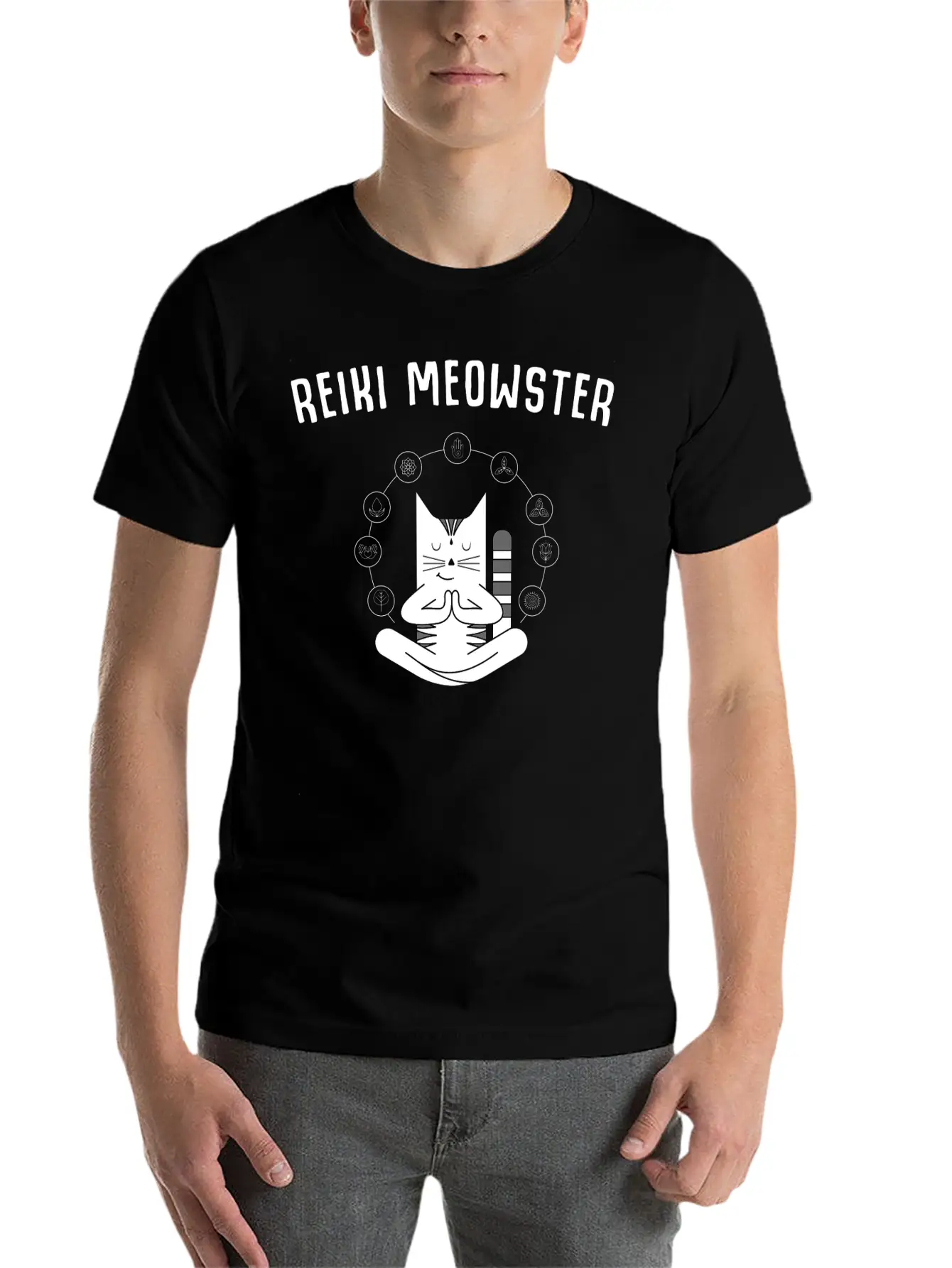 Reiki Master Cute Cat Lover Chakra Healing Casual Graphic T-Shirt – Simple And Comfortable Daily Wear