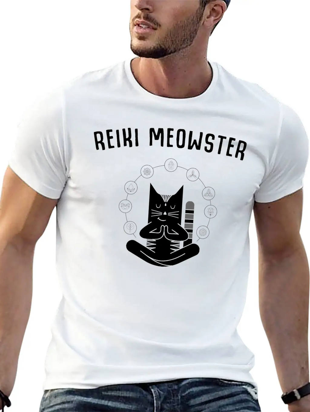 Reiki Master Cute Cat Lover Chakra Healing Casual Graphic T-Shirt – Simple And Comfortable Daily Wear