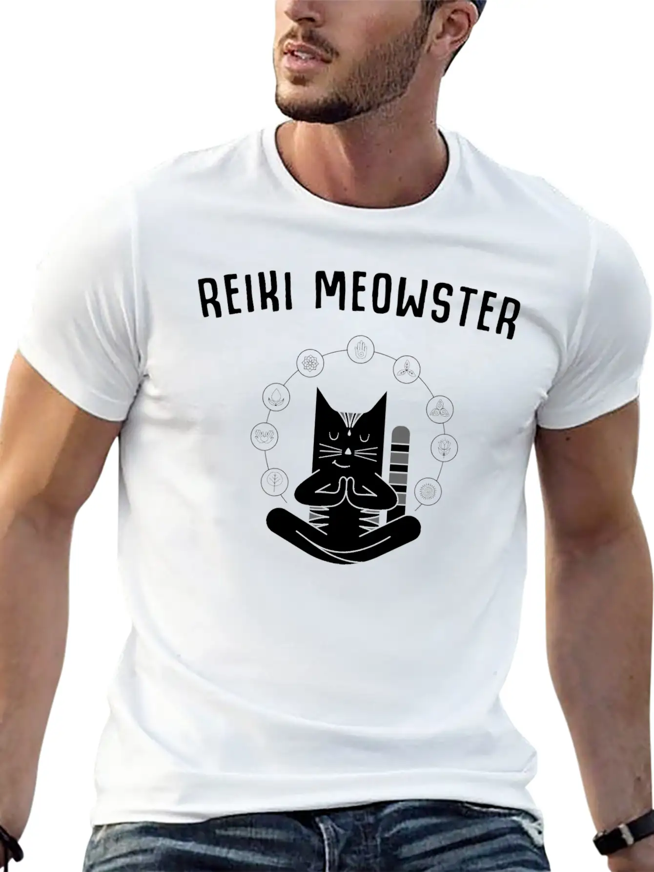 Reiki Master Cute Cat Lover Chakra Healing Casual Graphic T-Shirt – Simple And Comfortable Daily Wear