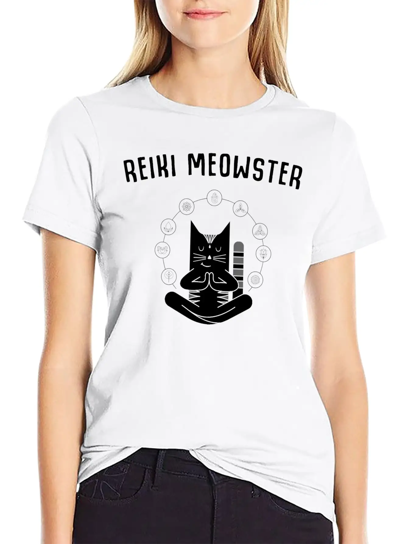 Reiki Master Cute Cat Lover Chakra Healing Casual Graphic T-Shirt – Simple And Comfortable Daily Wear