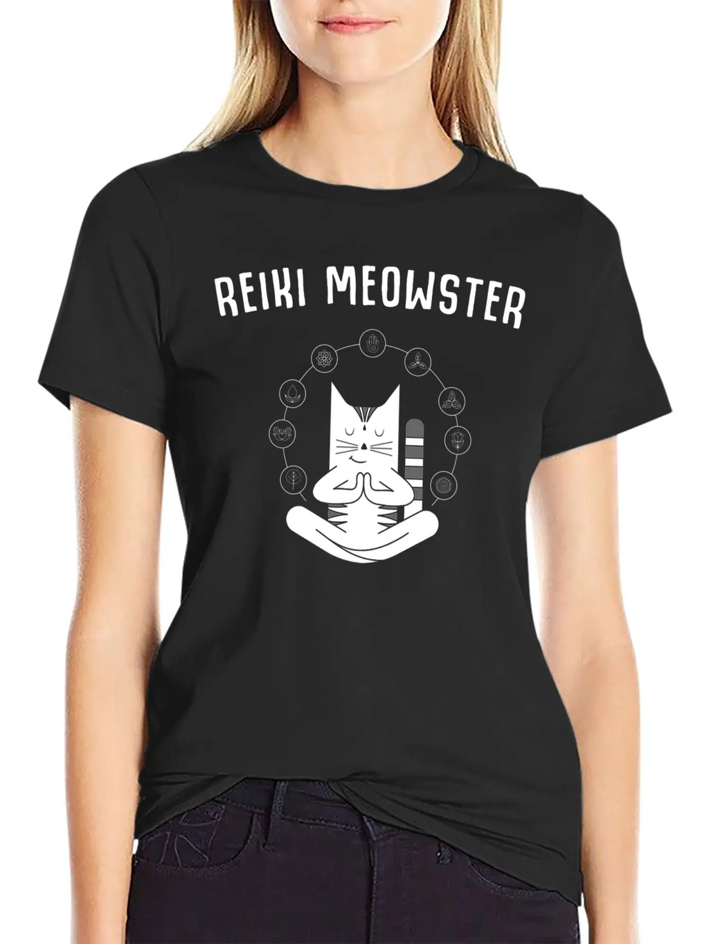 Reiki Master Cute Cat Lover Chakra Healing Casual Graphic T-Shirt – Simple And Comfortable Daily Wear