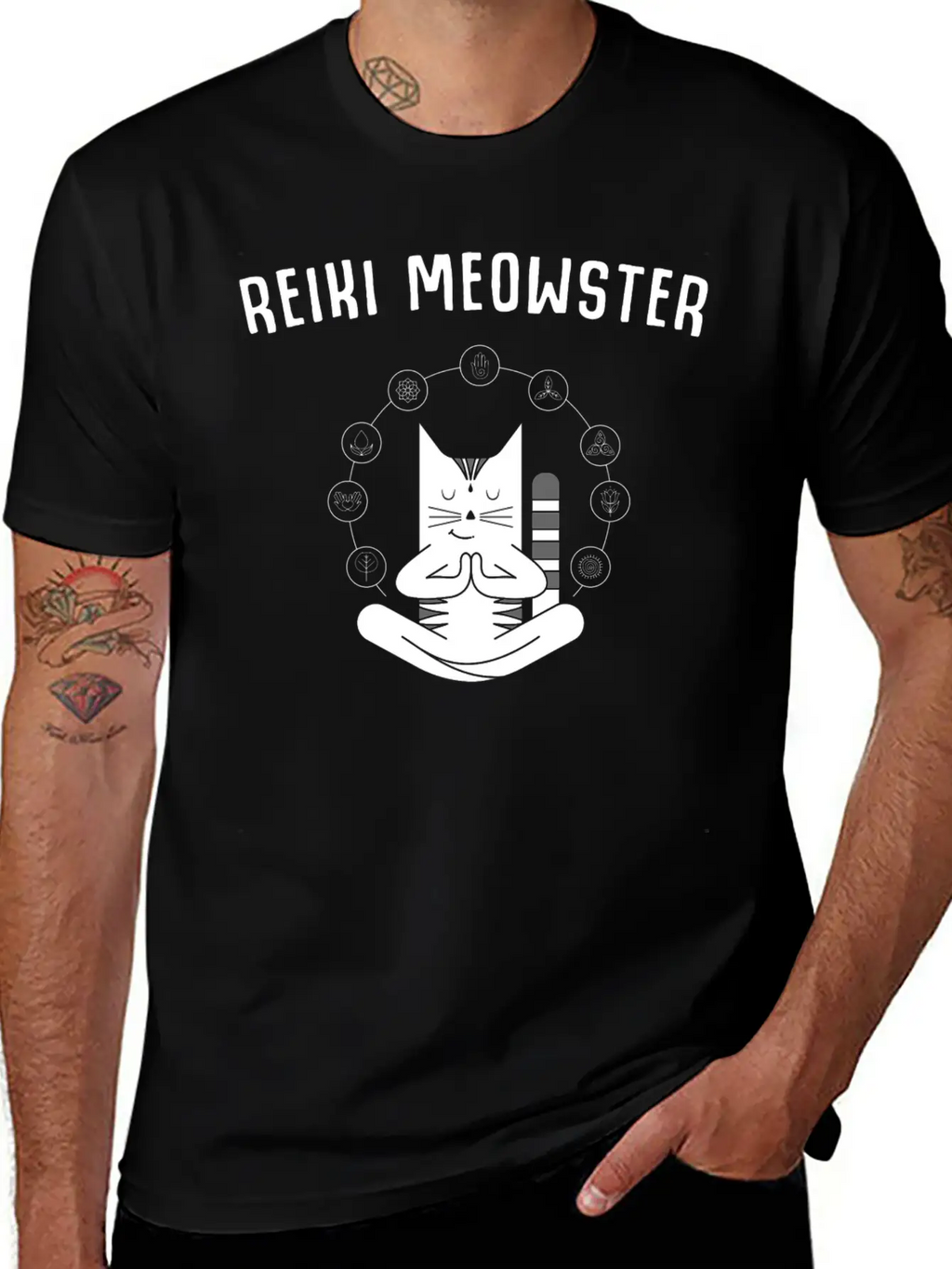 Reiki Master Cute Cat Lover Chakra Healing Unisex Short Sleeve Soft Cotton T-Shirt – Casual Everyday Wear
