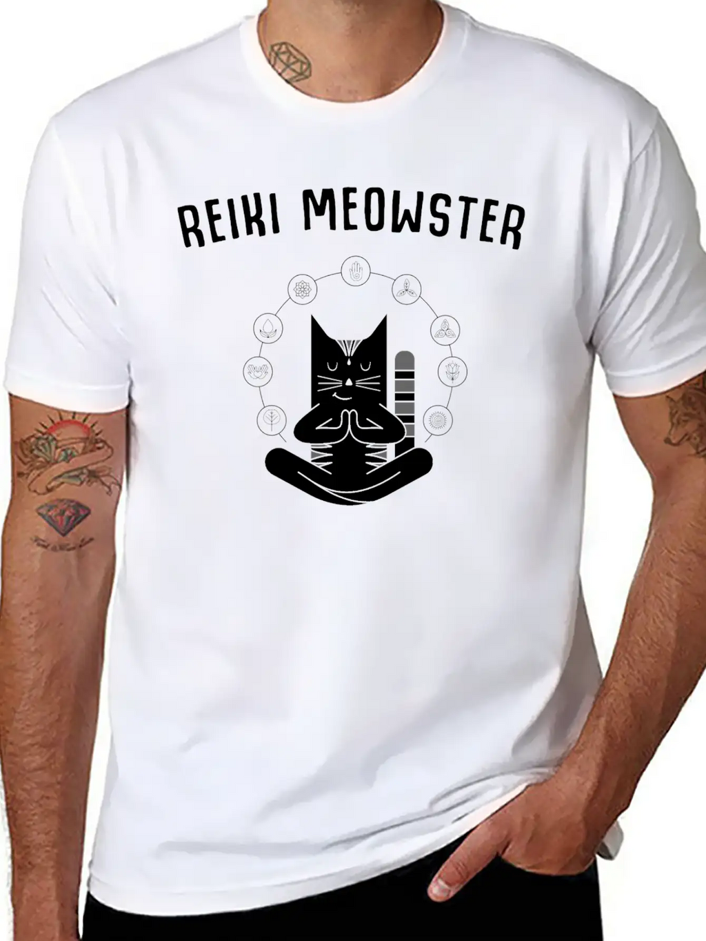 Reiki Master Cute Cat Lover Chakra Healing Unisex Short Sleeve Soft Cotton T-Shirt – Casual Everyday Wear