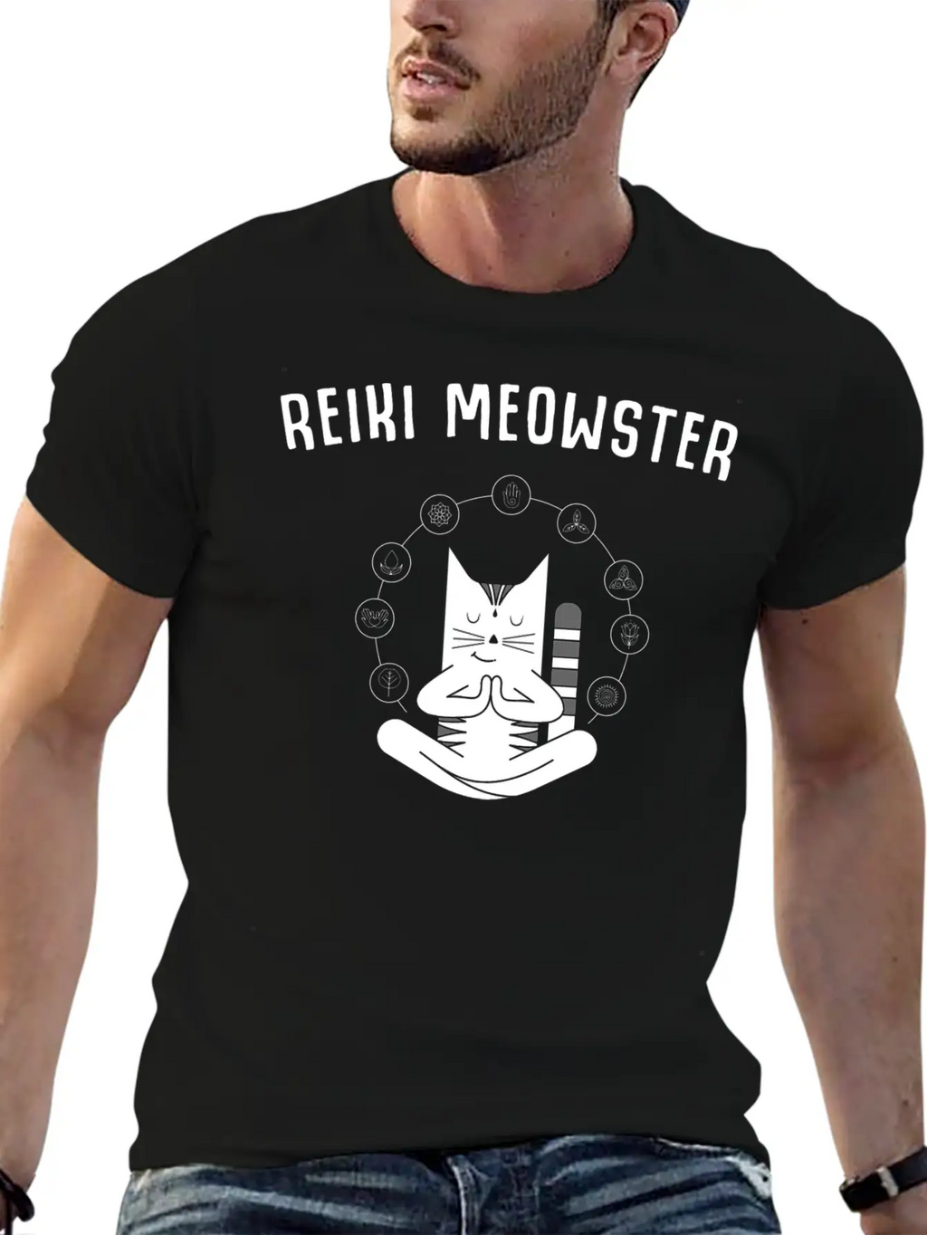 Reiki Master Cute Cat Lover Chakra Healing Unisex Short Sleeve Soft Cotton T-Shirt – Casual Everyday Wear