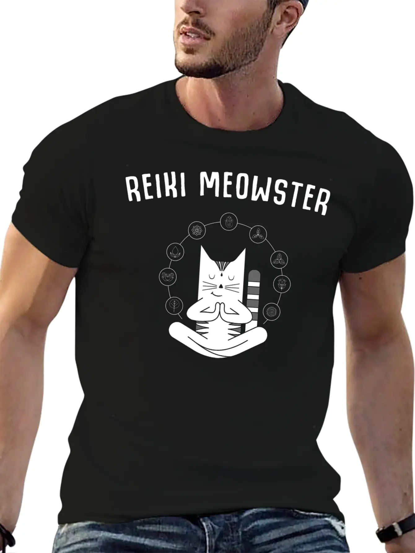 Reiki Master Cute Cat Lover Chakra Healing Unisex Short Sleeve Soft Cotton T-Shirt – Casual Everyday Wear