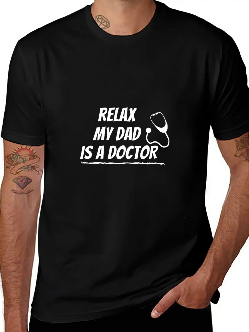Relax My Dad Is A Doctor Funny Saying Shirt Unisex Short Sleeve Soft Cotton T-Shirt – Casual Everyday Wear