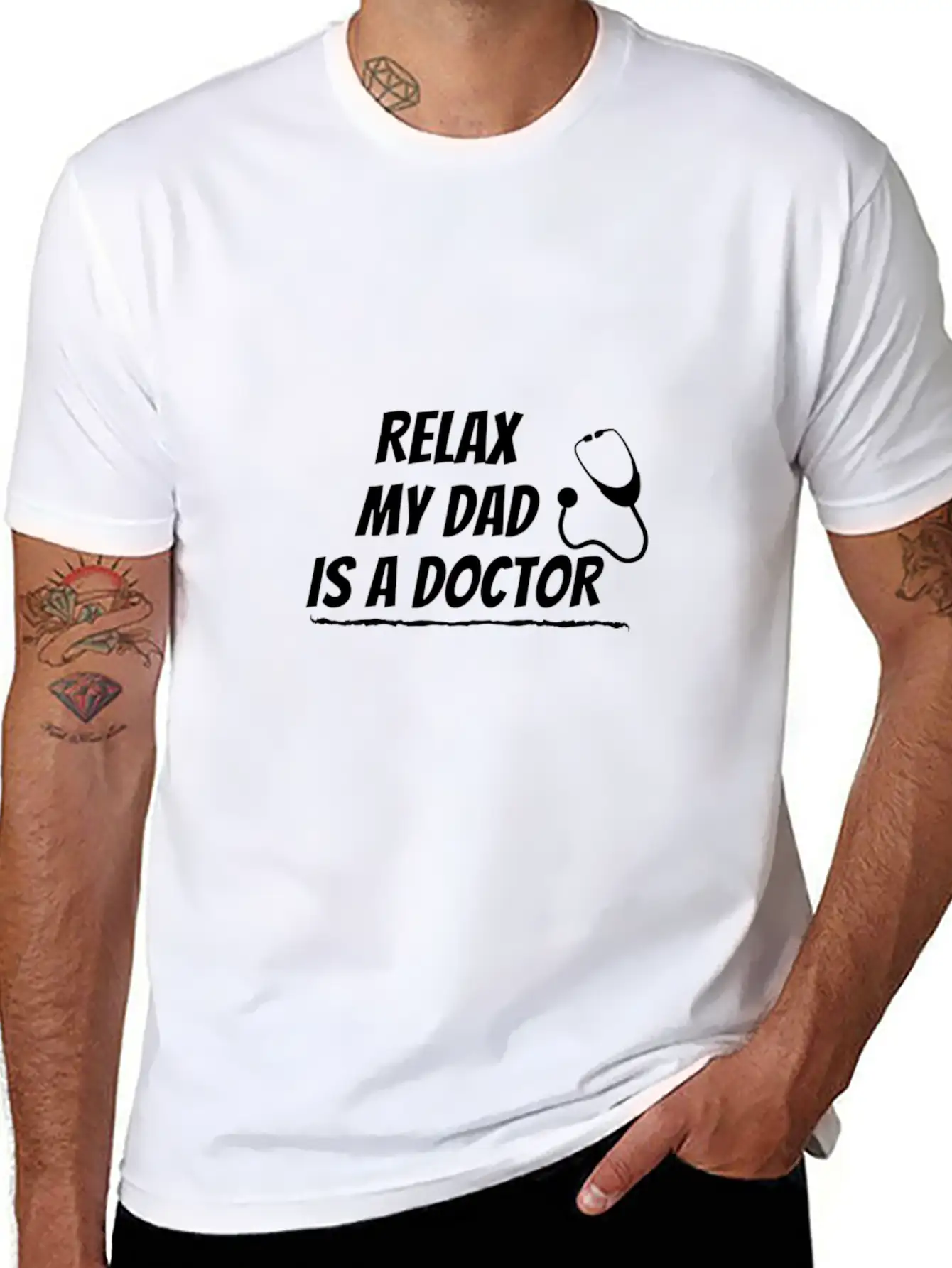 Relax My Dad Is A Doctor Funny Saying Shirt Unisex Short Sleeve Soft Cotton T-Shirt – Casual Everyday Wear