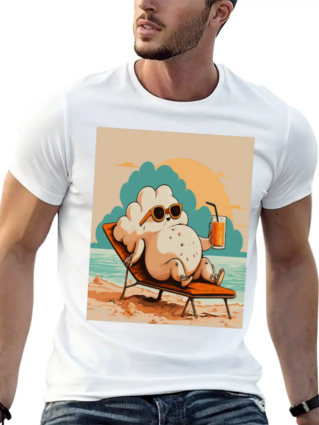 Relaxed Cloud With Sunglasses Summer Beach Graphic Classic Fit Graphic Tee For Daily Comfort – Unisex Cotton Shirt