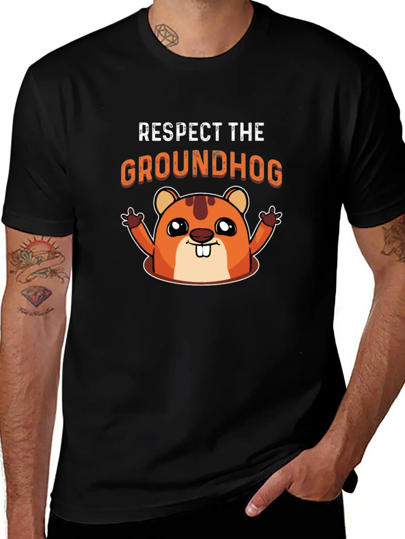 Respect The Groundhog Shadow Animal Woodchuck USA Unisex Short Sleeve Soft Cotton T-Shirt – Casual Everyday Wear