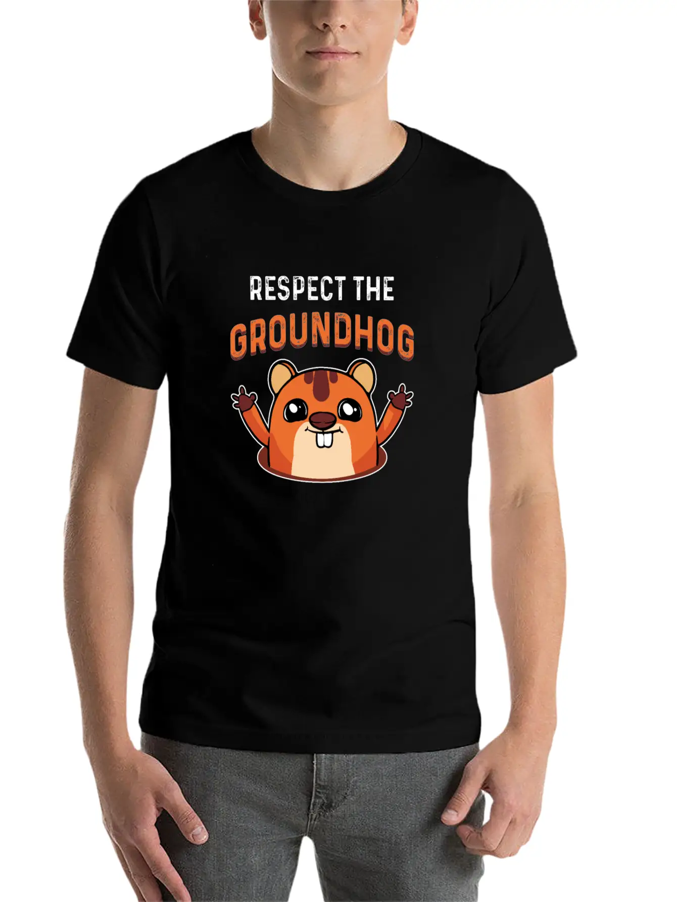 Respect The Groundhog Shadow Animal Woodchuck USA Unisex Short Sleeve Soft Cotton T-Shirt – Casual Everyday Wear