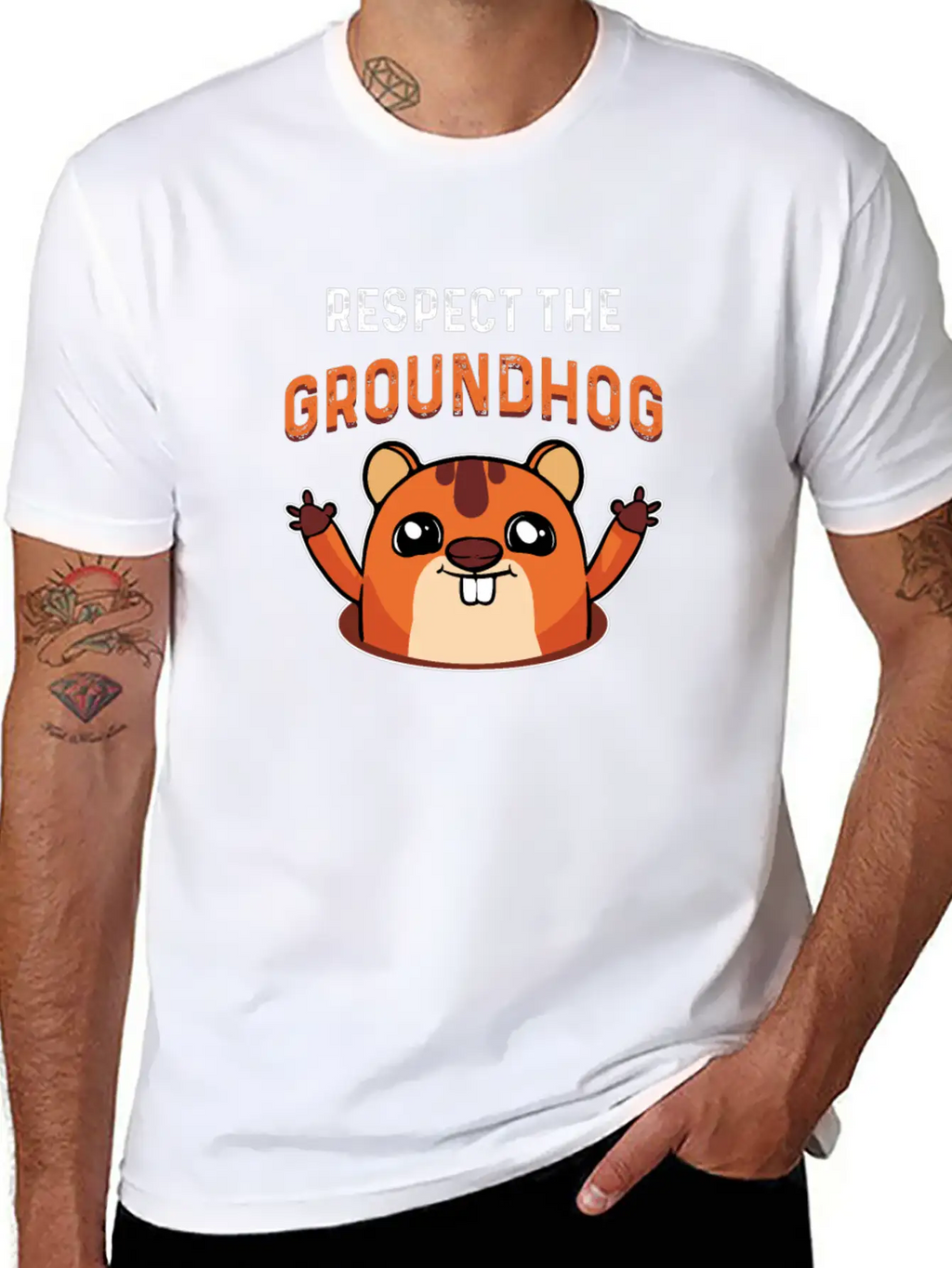Respect The Groundhog Shadow Animal Woodchuck USA Unisex Short Sleeve Soft Cotton T-Shirt – Casual Everyday Wear