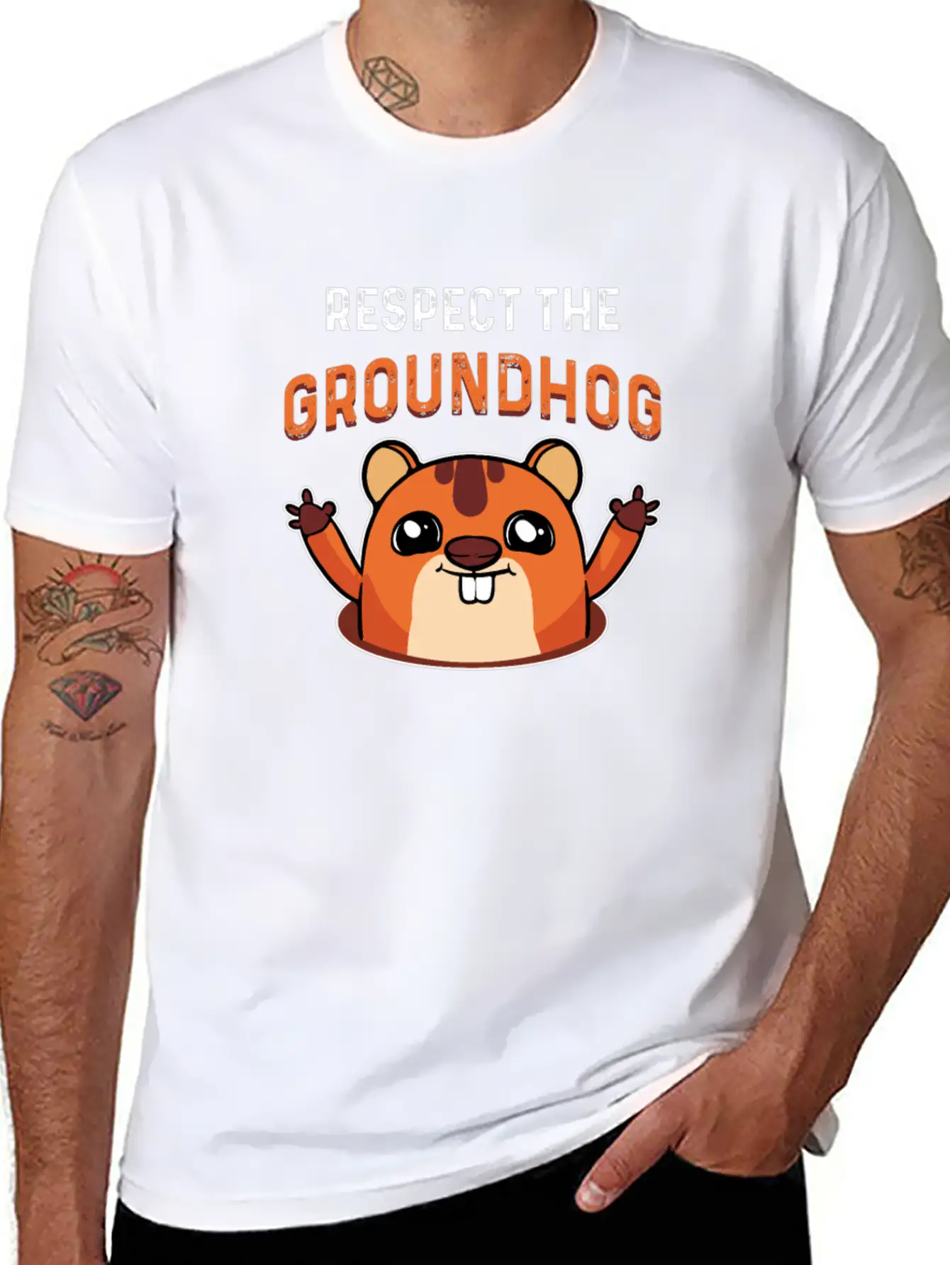Respect The Groundhog Shadow Animal Woodchuck USA Unisex Short Sleeve Soft Cotton T-Shirt – Casual Everyday Wear