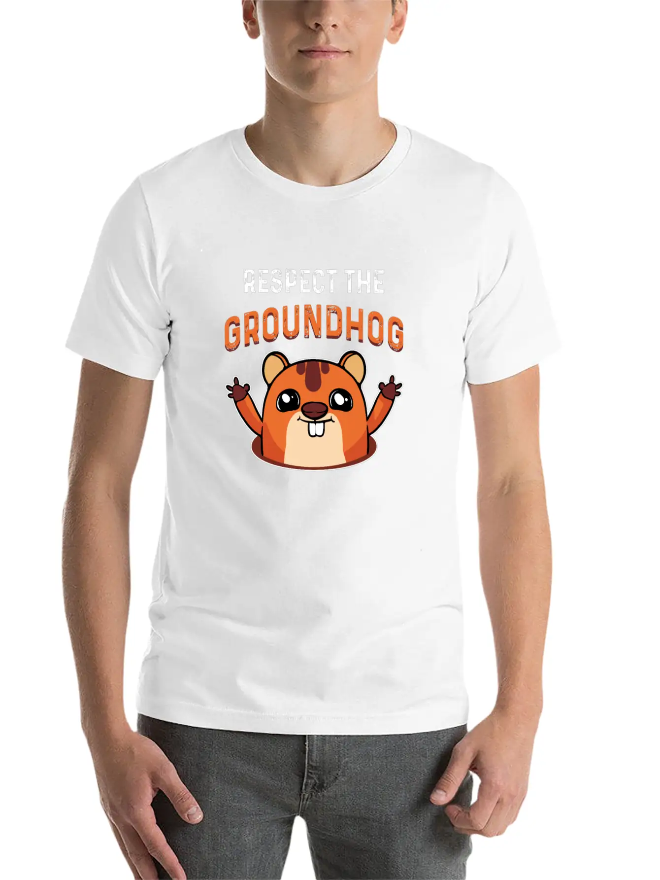 Respect The Groundhog Shadow Animal Woodchuck USA Unisex Short Sleeve Soft Cotton T-Shirt – Casual Everyday Wear