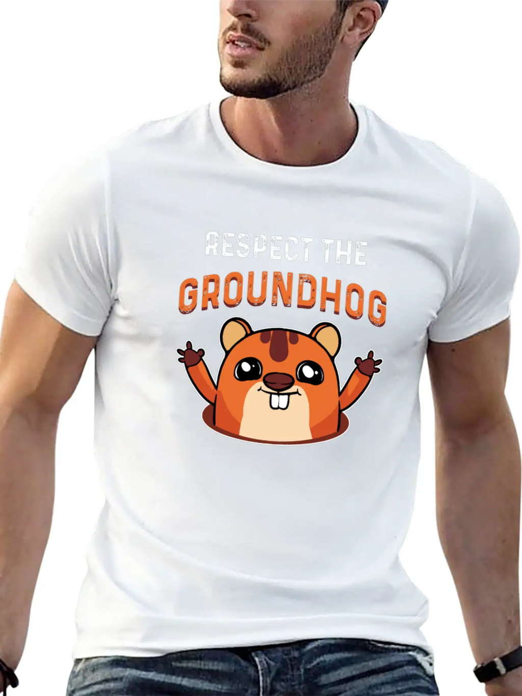 Respect The Groundhog Shadow Animal Woodchuck USA Unisex Short Sleeve Soft Cotton T-Shirt – Casual Everyday Wear
