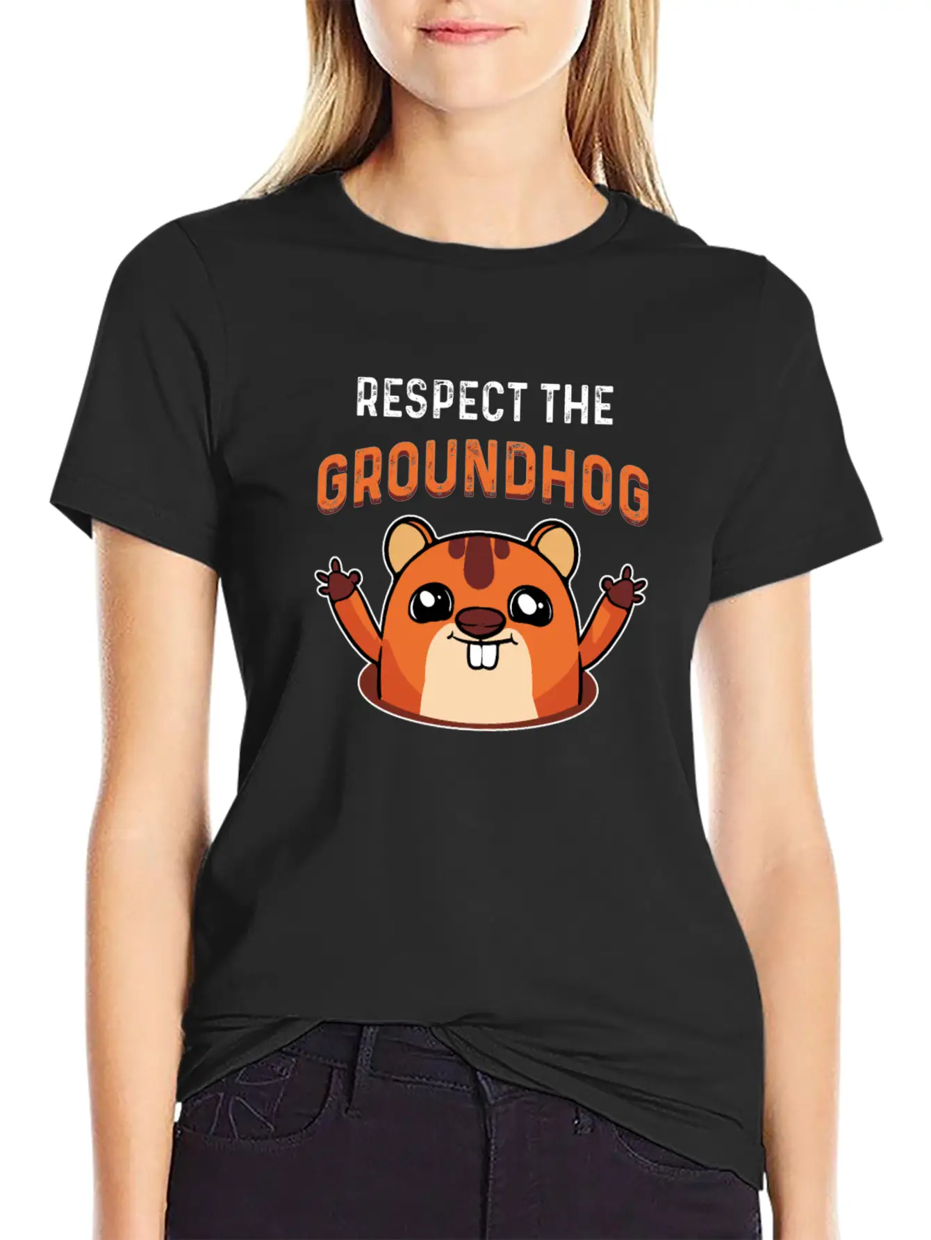 Respect The Groundhog Shadow Animal Woodchuck USA Unisex Short Sleeve Soft Cotton T-Shirt – Casual Everyday Wear