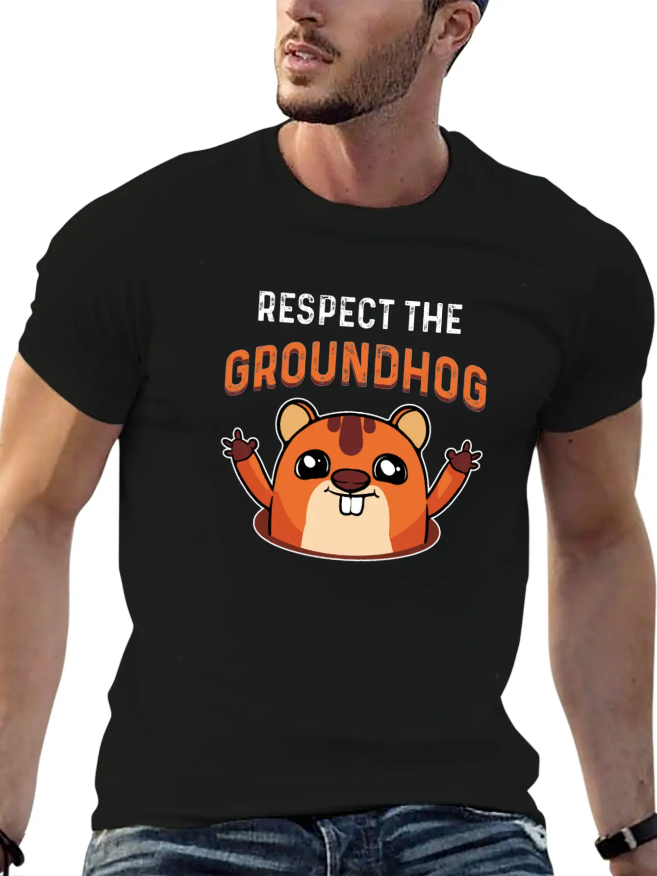 Respect The Groundhog Shadow Animal Woodchuck USA Unisex Short Sleeve Soft Cotton T-Shirt – Casual Everyday Wear