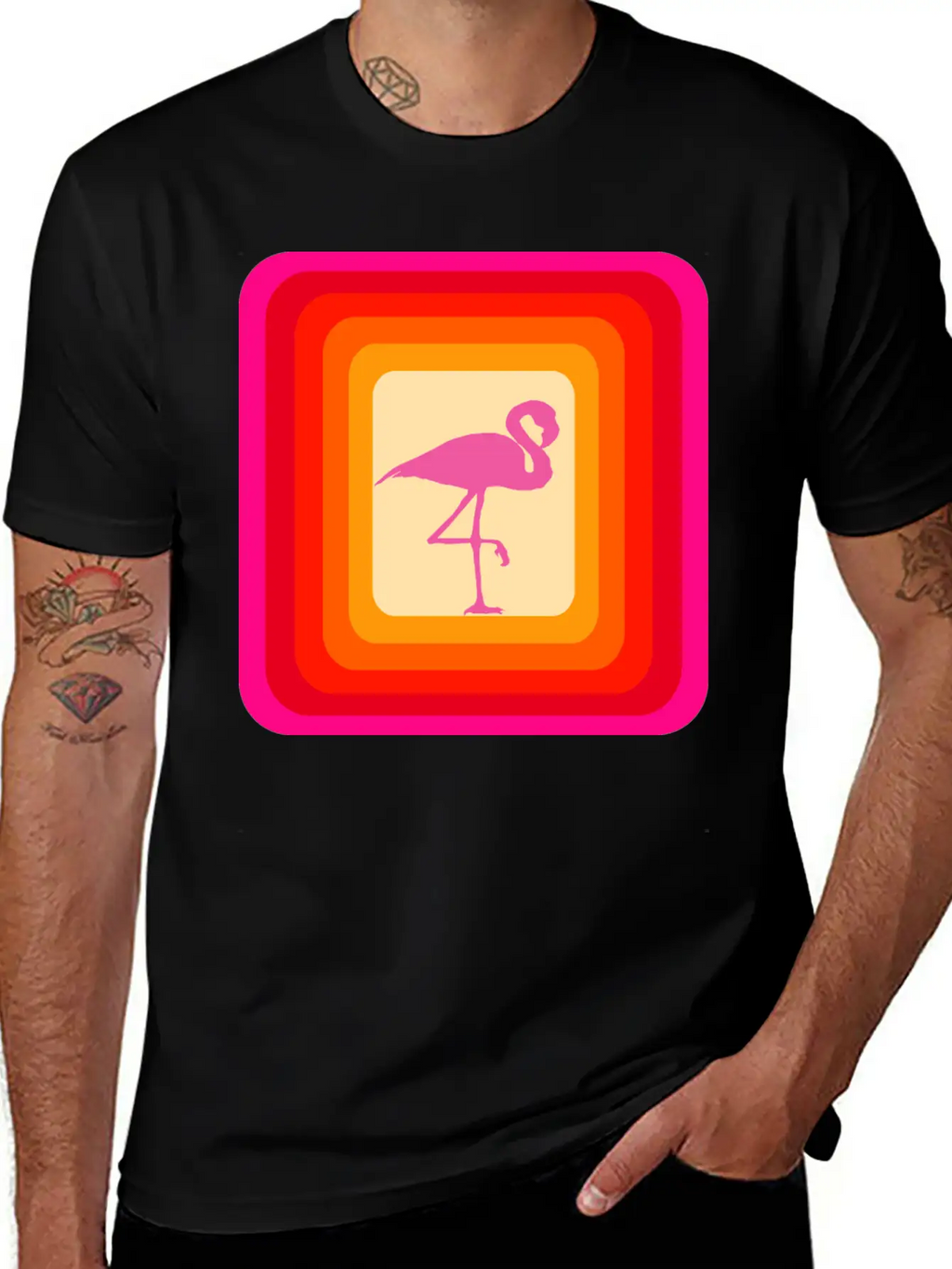 Reto Style Flamingo Unisex Short Sleeve Soft Cotton T-Shirt – Casual Everyday Wear