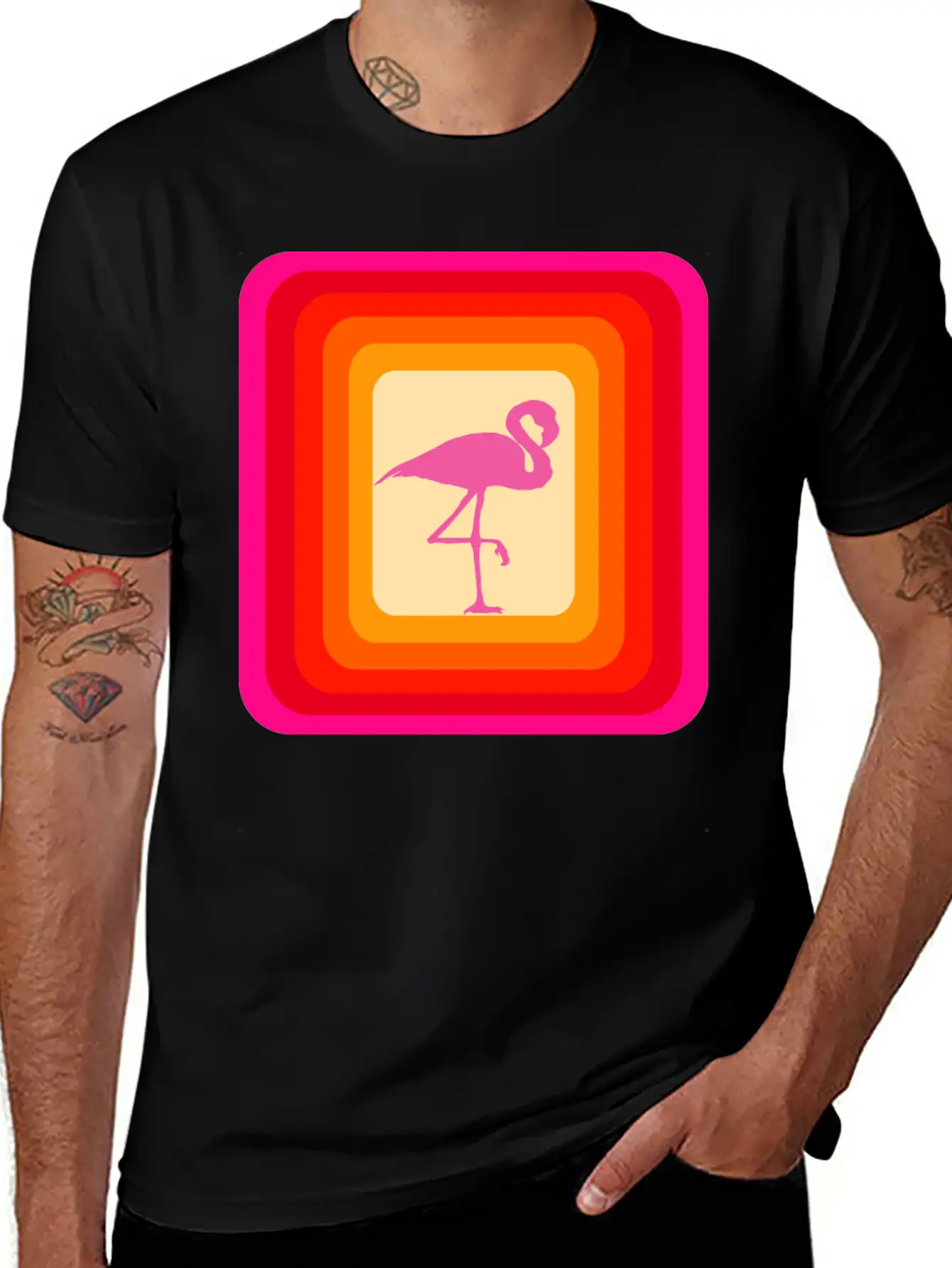 Reto Style Flamingo Unisex Short Sleeve Soft Cotton T-Shirt – Casual Everyday Wear