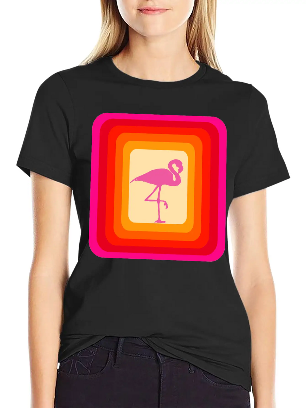Reto Style Flamingo Unisex Short Sleeve Soft Cotton T-Shirt – Casual Everyday Wear