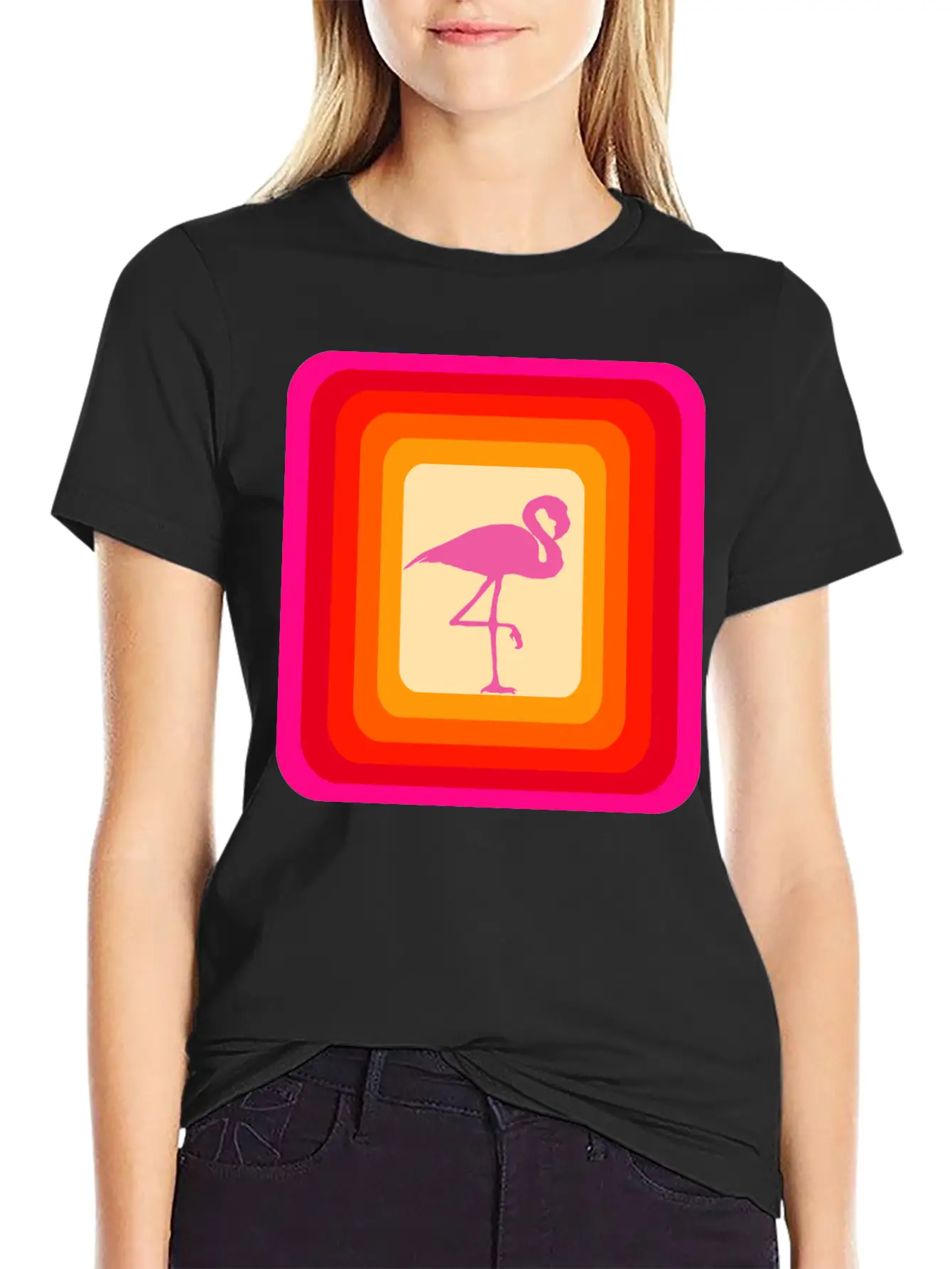 Reto Style Flamingo Unisex Short Sleeve Soft Cotton T-Shirt – Casual Everyday Wear