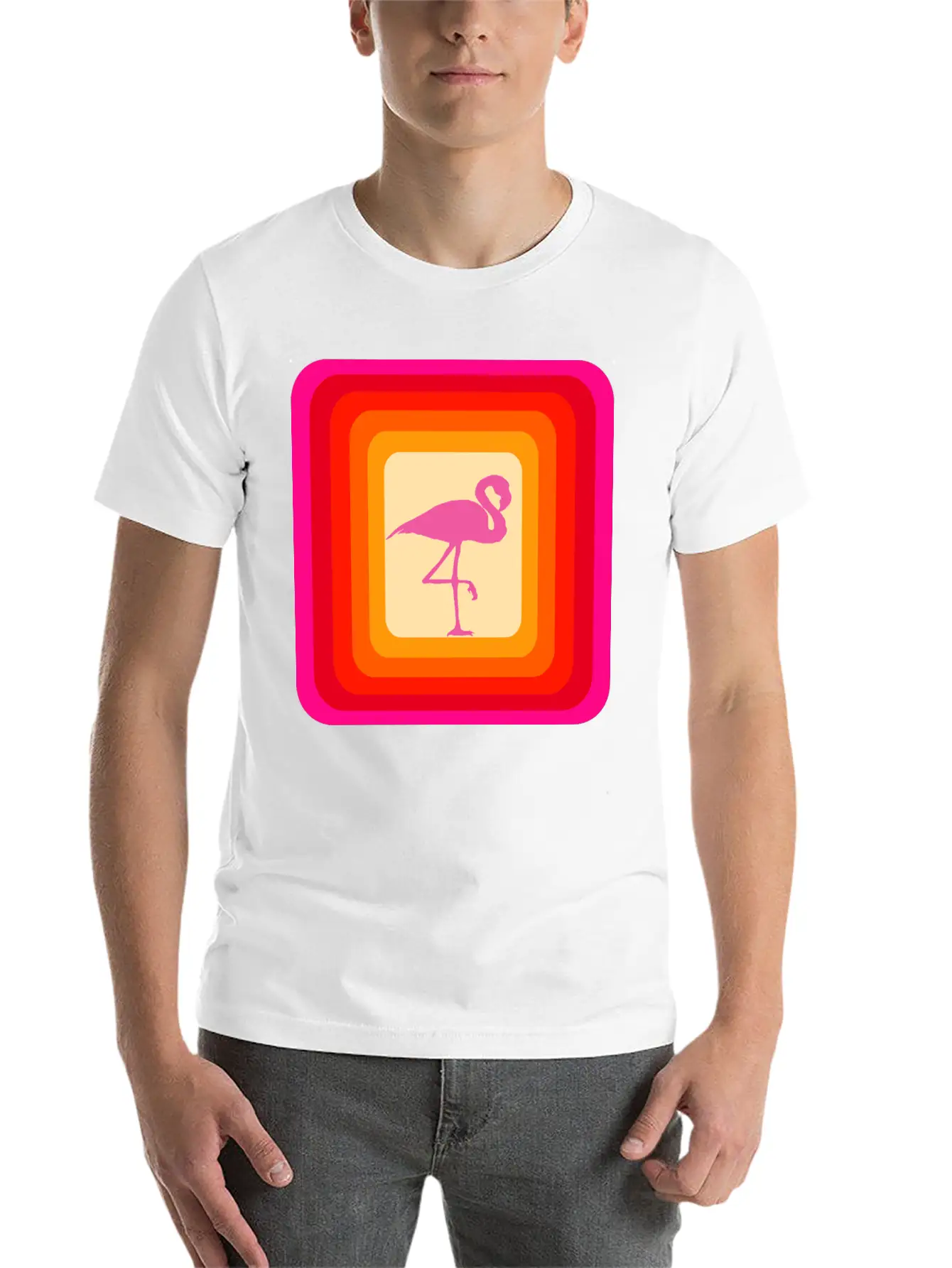 Reto Style Flamingo Unisex Short Sleeve Soft Cotton T-Shirt – Casual Everyday Wear