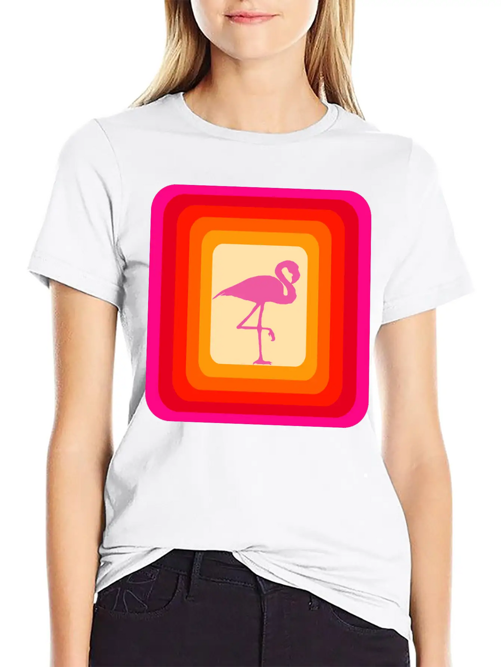 Reto Style Flamingo Unisex Short Sleeve Soft Cotton T-Shirt – Casual Everyday Wear