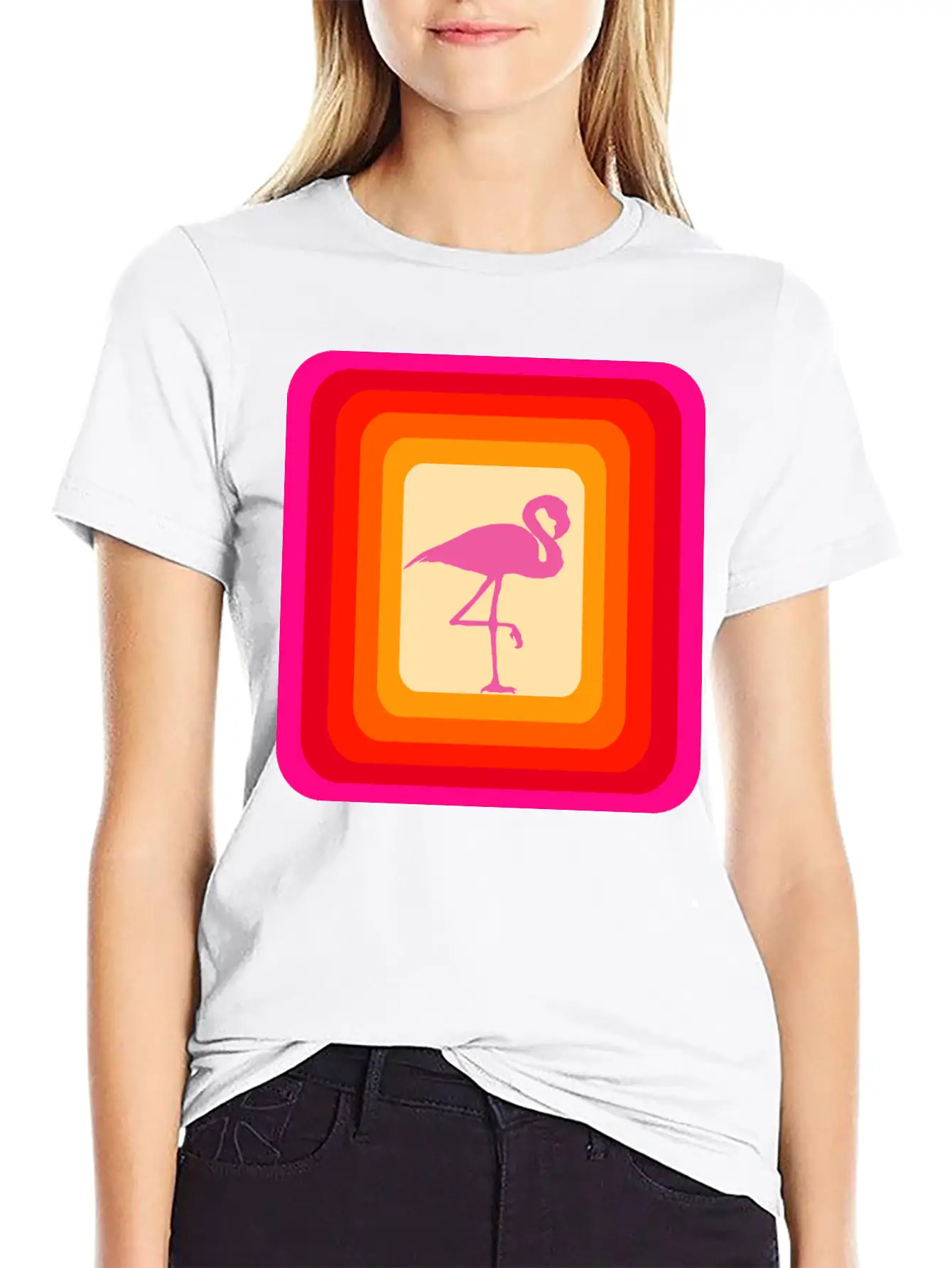 Reto Style Flamingo Unisex Short Sleeve Soft Cotton T-Shirt – Casual Everyday Wear