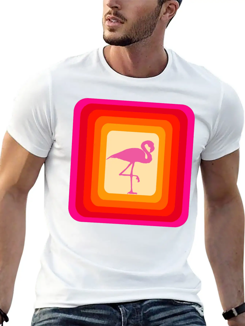 Reto Style Flamingo Unisex Short Sleeve Soft Cotton T-Shirt – Casual Everyday Wear