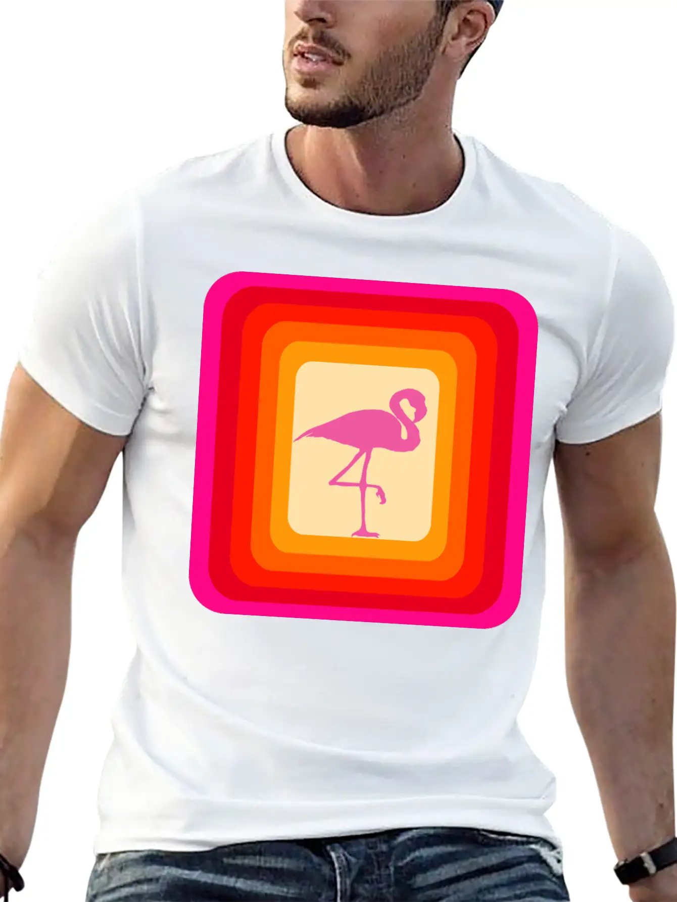 Reto Style Flamingo Unisex Short Sleeve Soft Cotton T-Shirt – Casual Everyday Wear