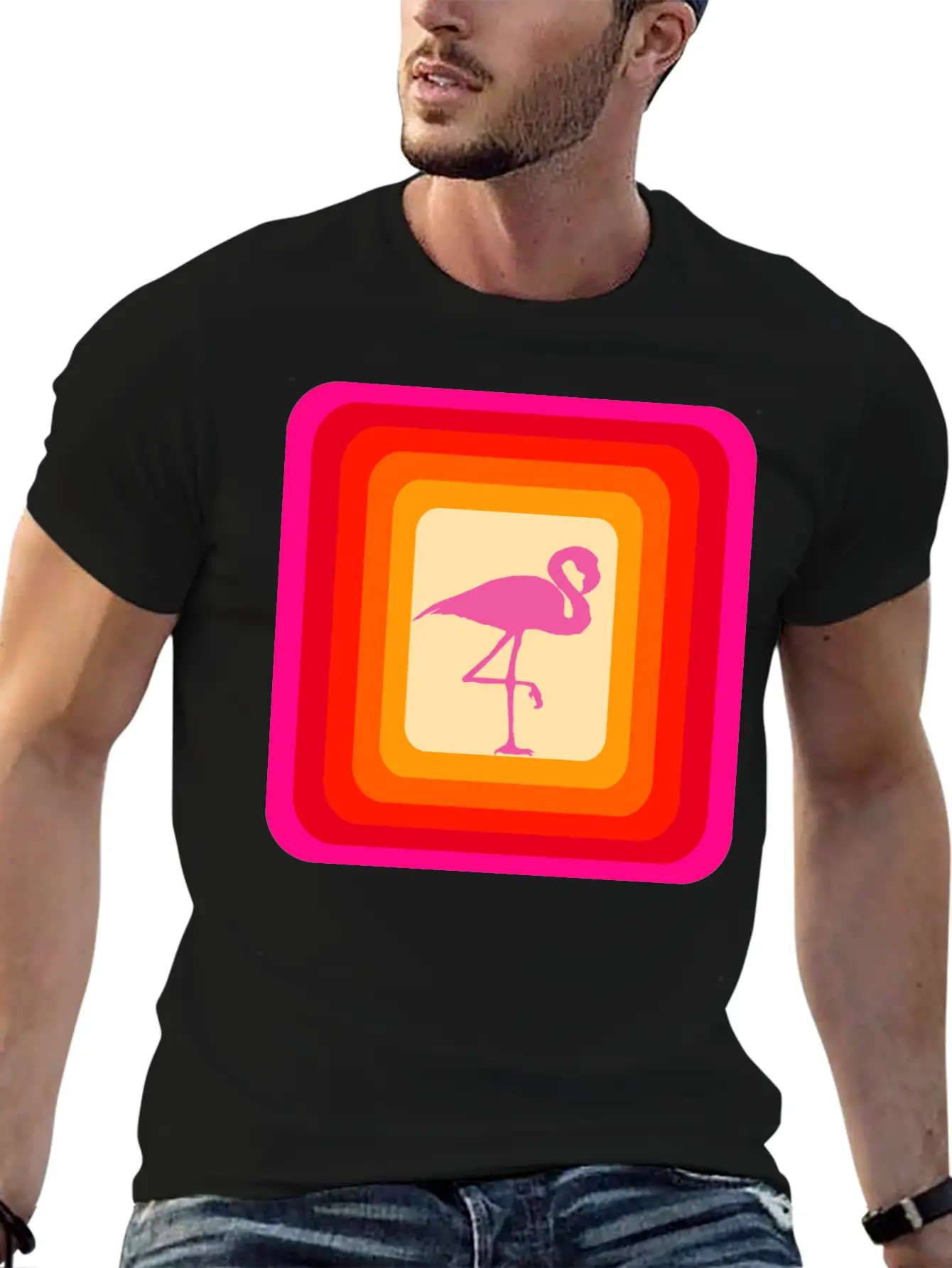 Reto Style Flamingo Unisex Short Sleeve Soft Cotton T-Shirt – Casual Everyday Wear