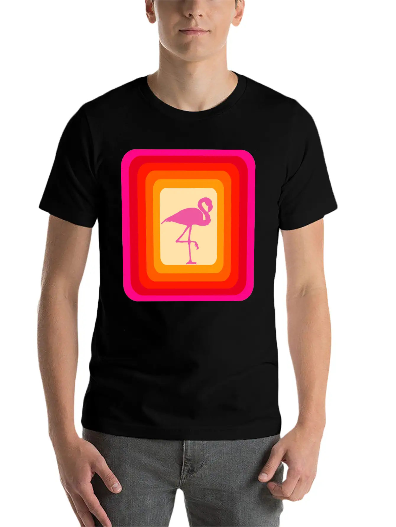 Reto Style Flamingo Unisex Short Sleeve Soft Cotton T-Shirt – Casual Everyday Wear