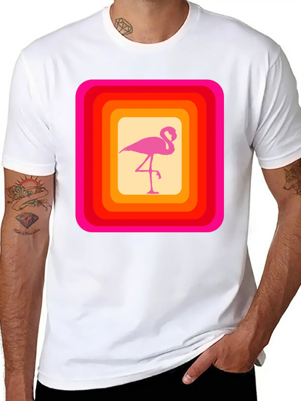 Reto Style Flamingo Unisex Short Sleeve Soft Cotton T-Shirt – Casual Everyday Wear