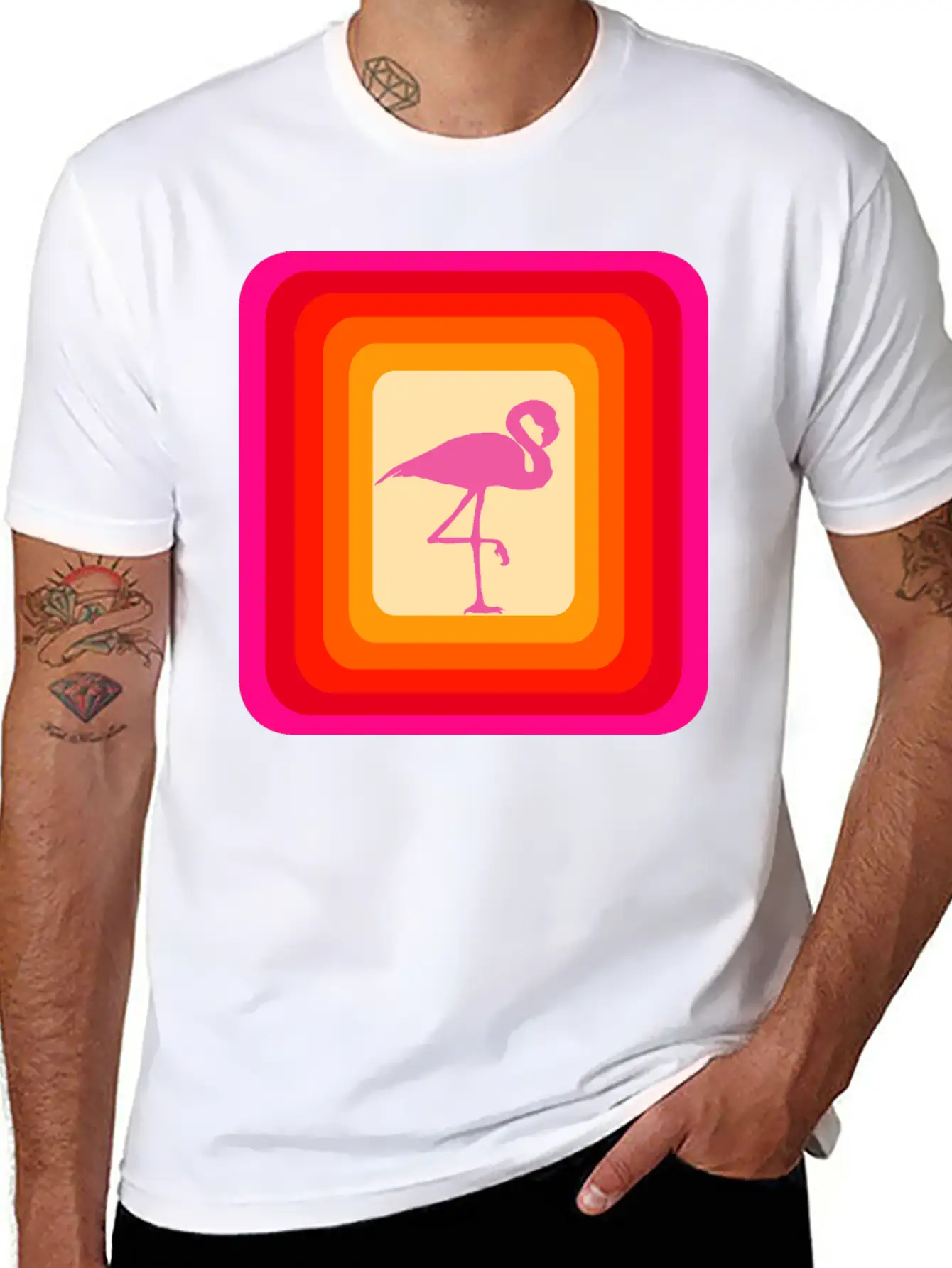 Reto Style Flamingo Unisex Short Sleeve Soft Cotton T-Shirt – Casual Everyday Wear
