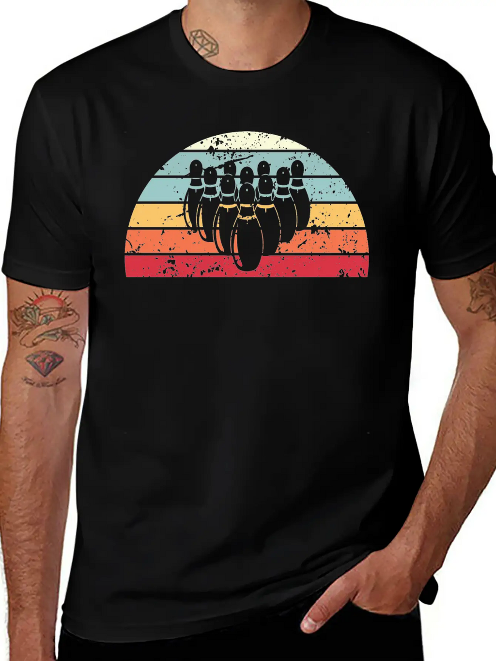 Retro Bowling Sunset Vintage Bowl Sunrise Stylish Everyday T-Shirt – Unisex Basic Cotton Tee