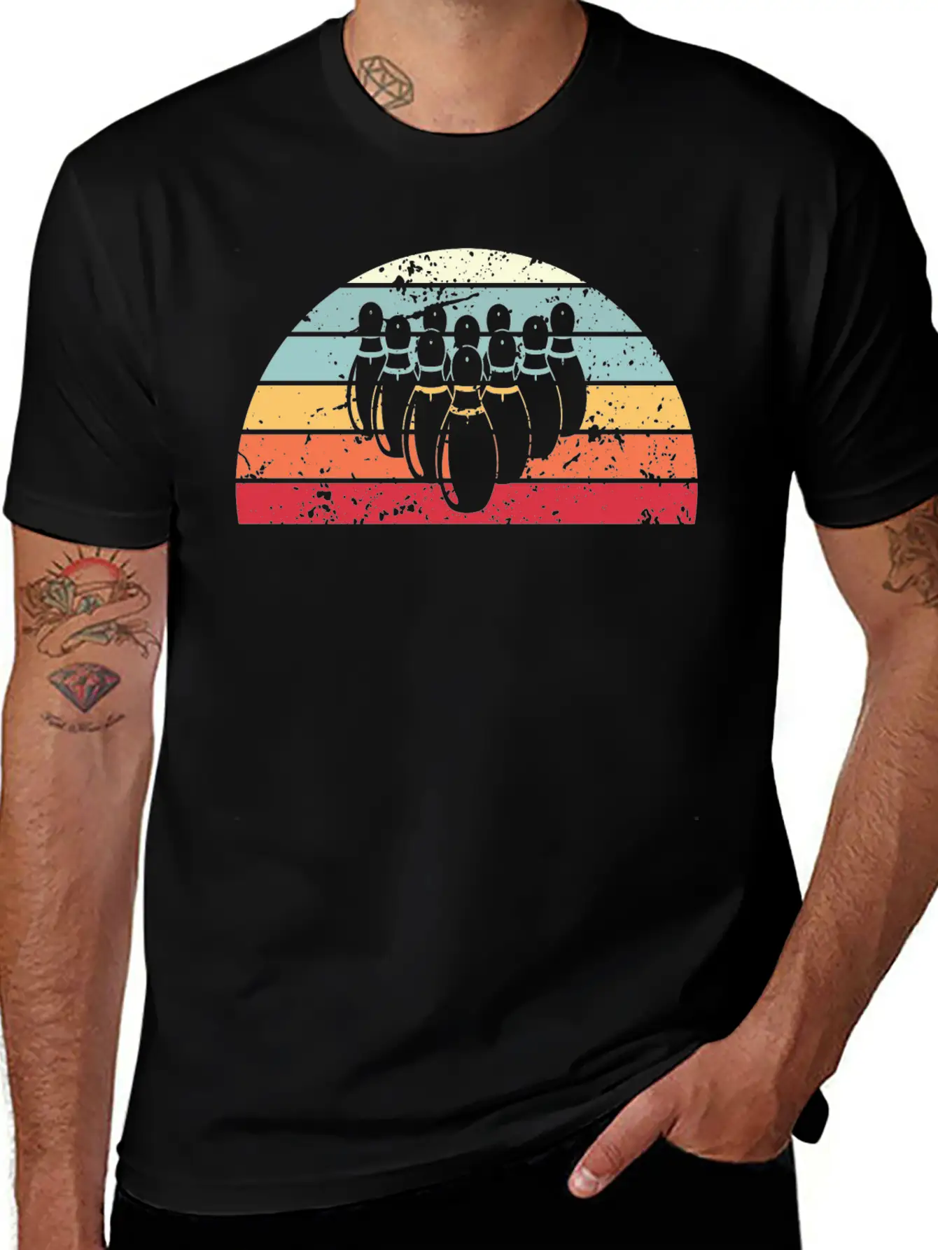Retro Bowling Sunset Vintage Bowl Sunrise Stylish Everyday T-Shirt – Unisex Basic Cotton Tee