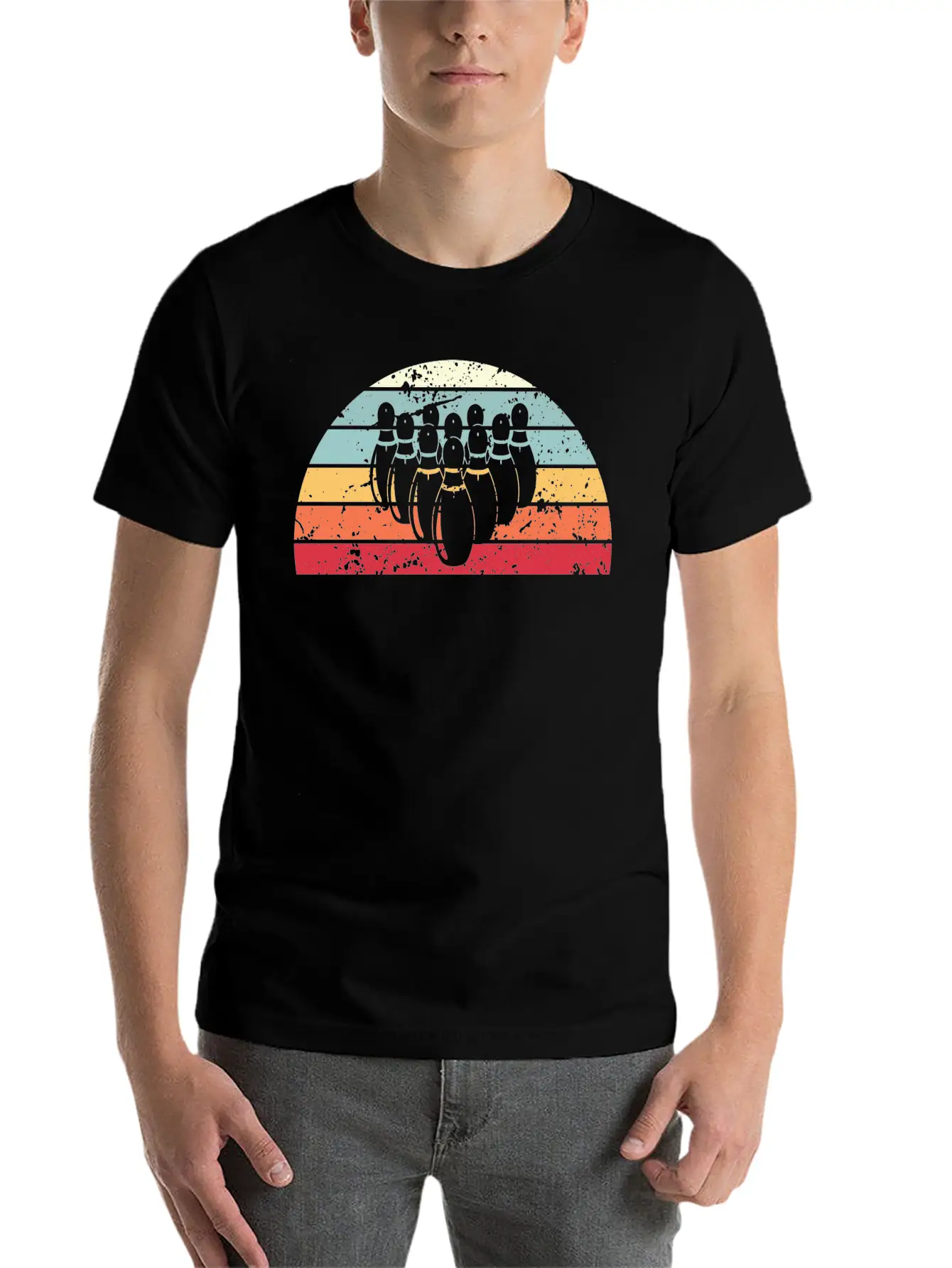 Retro Bowling Sunset Vintage Bowl Sunrise Stylish Everyday T-Shirt – Unisex Basic Cotton Tee