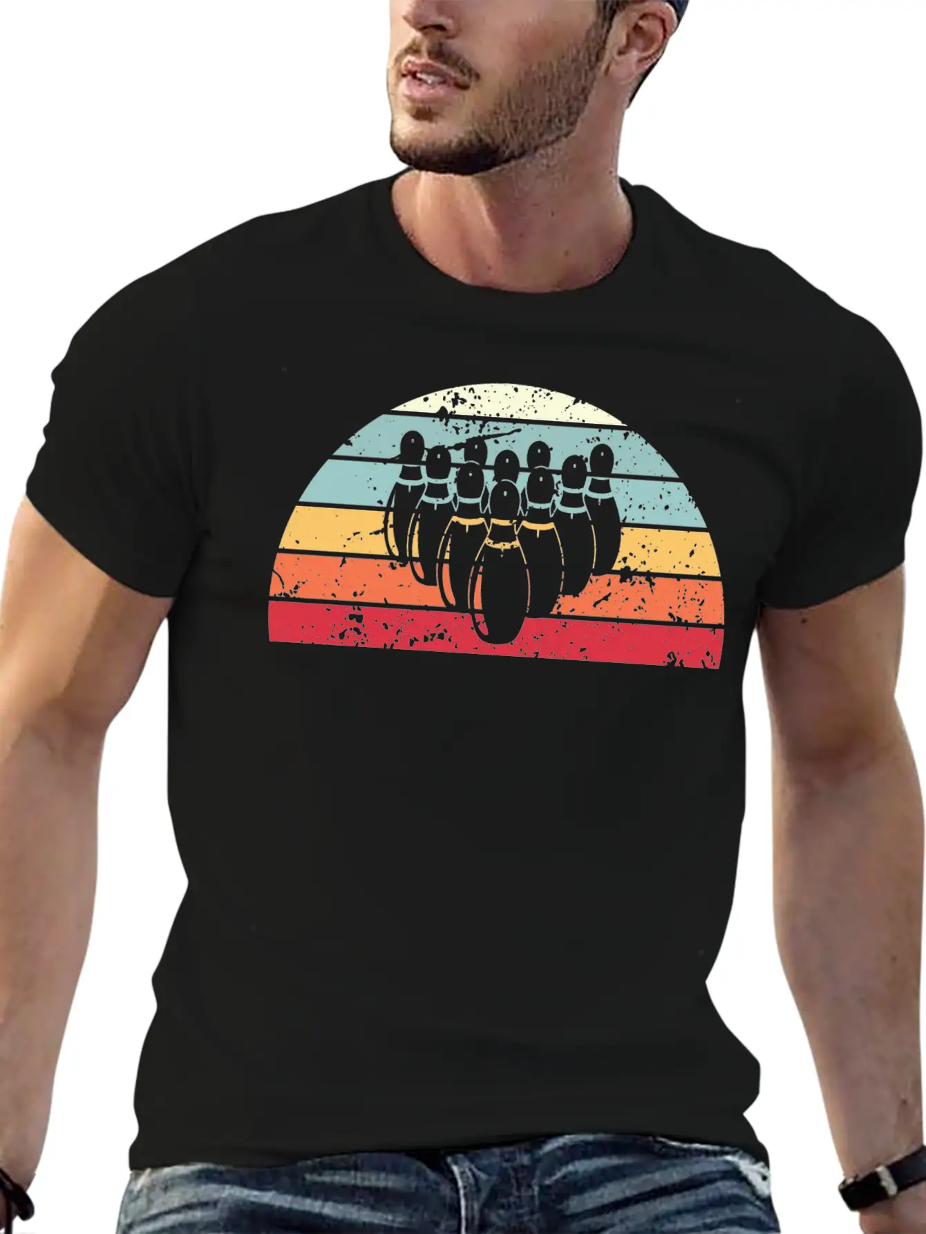 Retro Bowling Sunset Vintage Bowl Sunrise Stylish Everyday T-Shirt – Unisex Basic Cotton Tee