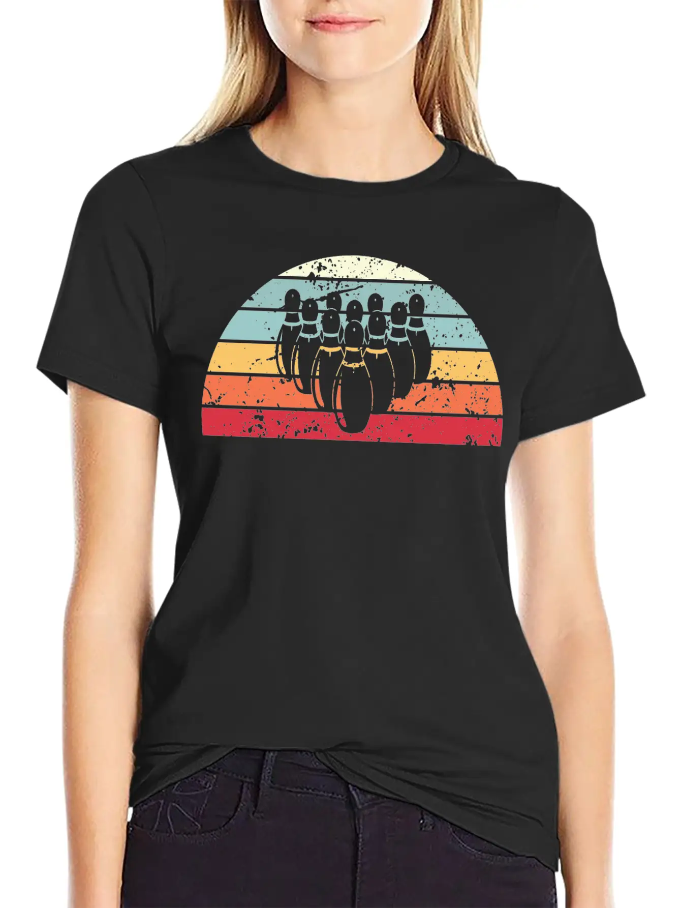Retro Bowling Sunset Vintage Bowl Sunrise Stylish Everyday T-Shirt – Unisex Basic Cotton Tee